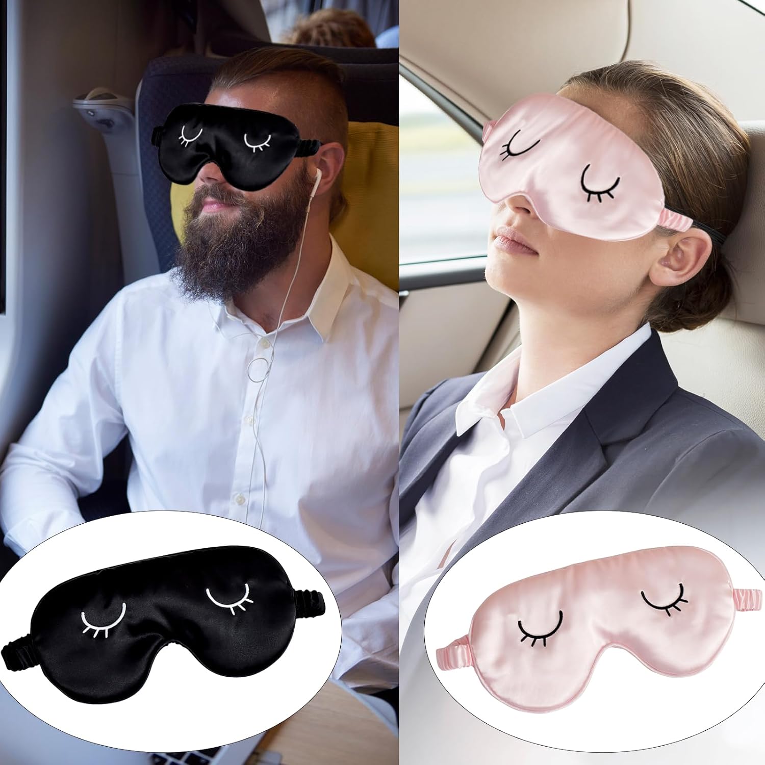 2er-Pack Schlafmasken für Damen und Kinder – Augenmaske für Erwachsene und Kinder, weiche Schlafbrille für Damen und Herren, lichtblockierende Nachtmaske (Rosa, Schwarz) – Bild 4