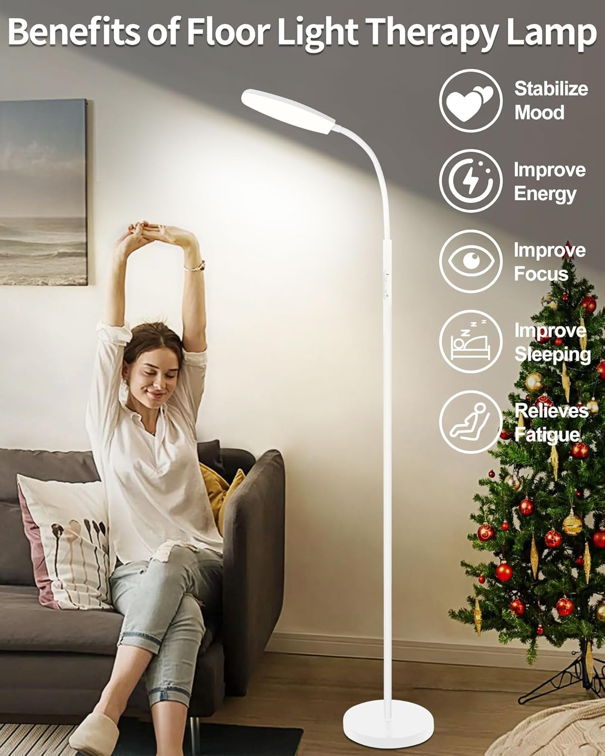 AearKing Tageslichtlampe Stehlampe, 10000 Lux UV-freie Lichttherapielampe, Tageslichtlampe Lichttherapie mit 10 Farben, 6 Helligkeitsstufen & Timer, Tageslichtlampen, Sonnenlichtlampe mit Fernbedienung – Bild 2