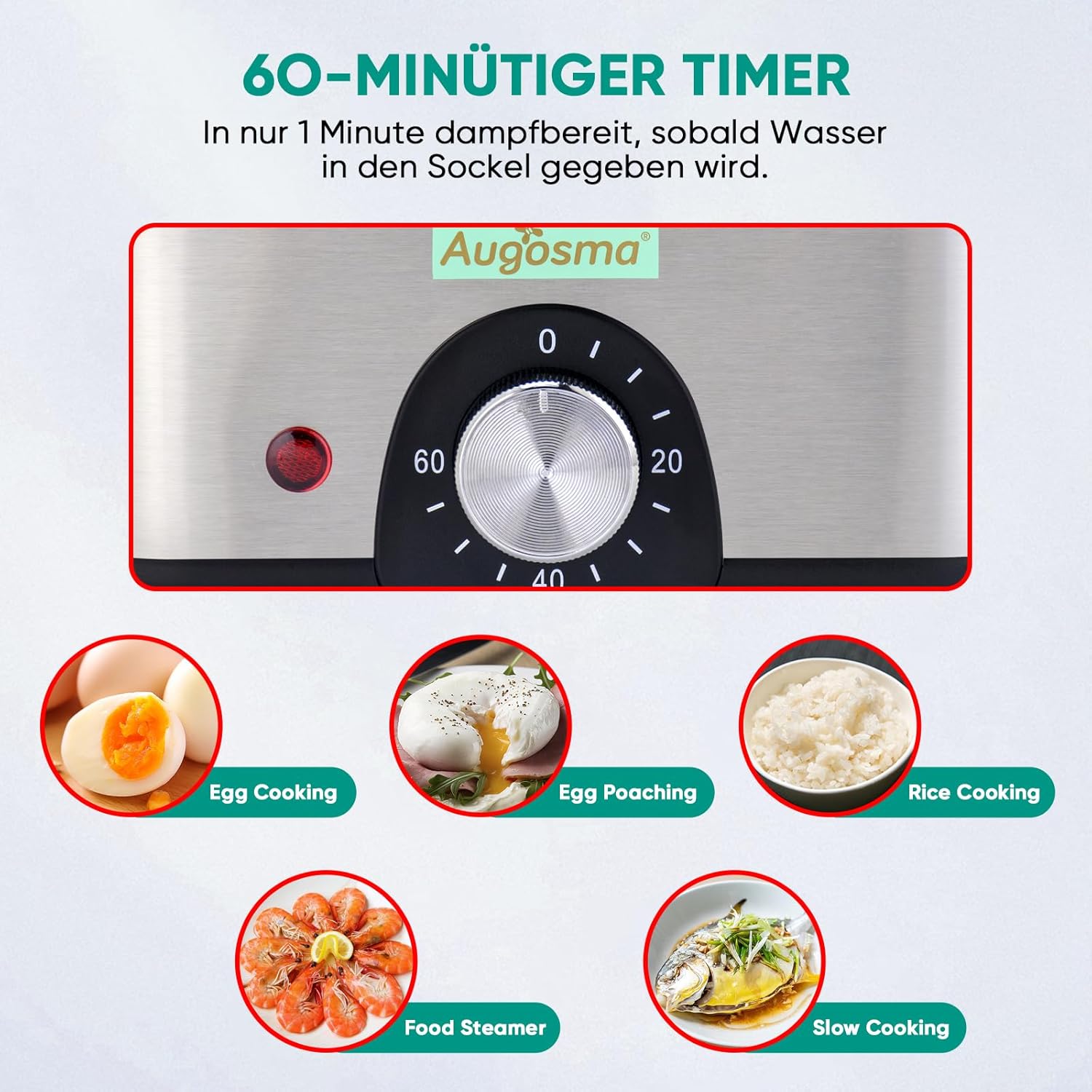 2-stufiger elektrischer Dampfgarer zum Kochen, Multi-Gemüsedampfgarer mit BPA-freien stapelbaren Körben, schneller Eierkocher mit automatischer Abschaltung, ideal für Gemüse, Meeresfrüchte – Bild 6