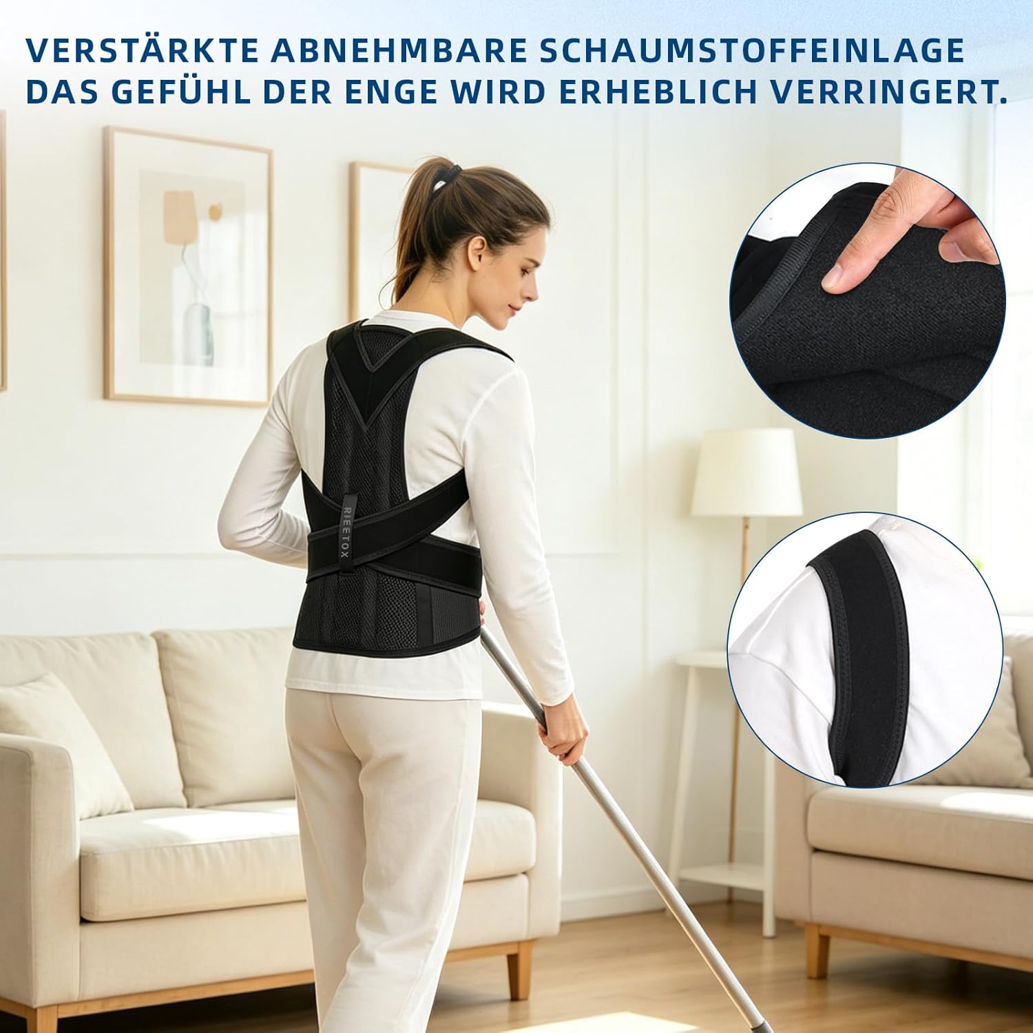 Rückenstützgürtel und Haltungskorrektur für Männer und Frauen – Glätteisen mit Schulterstrecker lindert Schmerzen im oberen Rücken – verstellbar, atmungsaktiv, perfekt für Alltag und Büro (mittel) – Bild 9