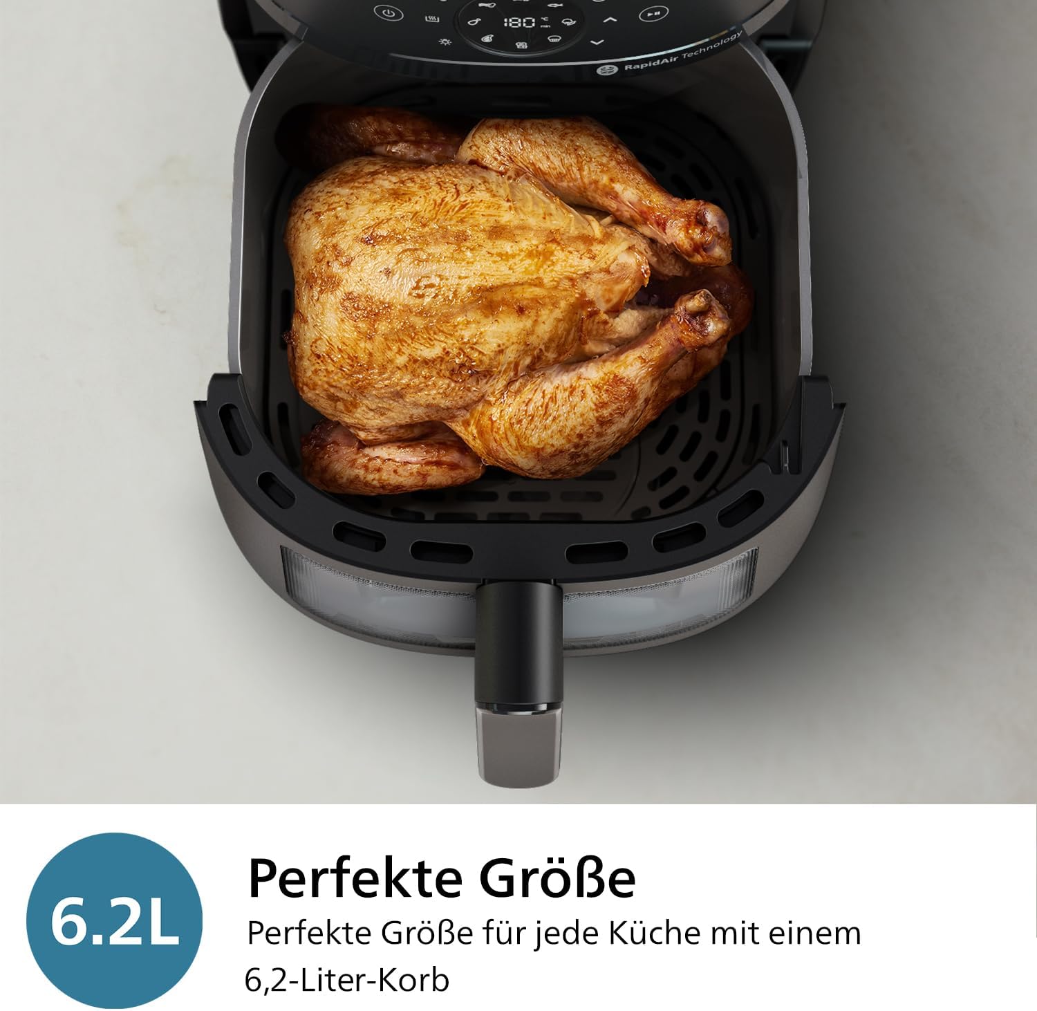 Philips Airfryer 2000-Serie – Standard-Heißluftfritteuse mit 6,2 l Fassungsvermögen, Sichtfenster, RapidAir-Technologie, 90 % weniger Fett, leicht zu reinigen, Touchscreen, energie- und platzsparend (NA230/00) – Bild 7