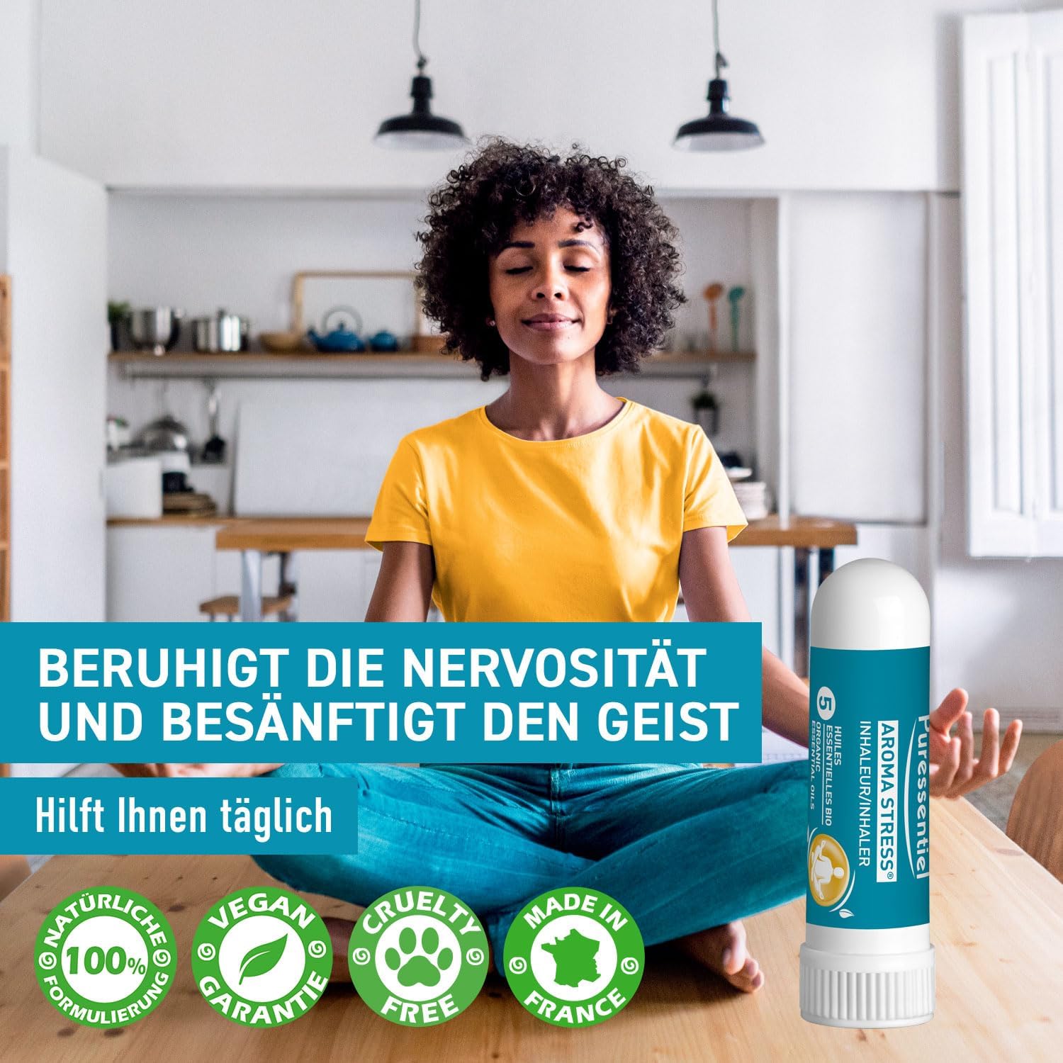 Puressentiel Aroma Stress – Aroma-Stress-Inhalator mit 5 ätherischen Ölen – hilft Stress abzubauen – lindert Ängste – 1 ml – Bild 2