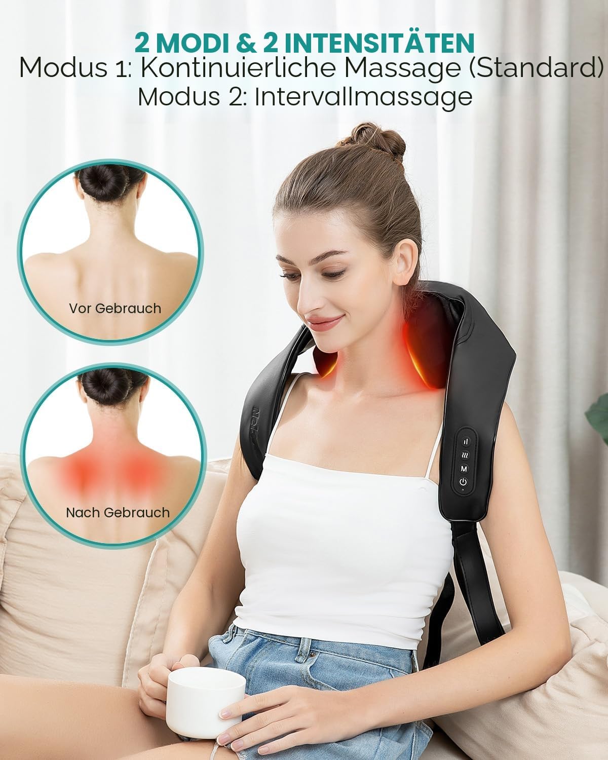 Nekteck Nackenmassagegeräte Kabellos, Schultermassagegerät mit Wärme, 6D Deep Tissue Shiatsu Elektrische Rückenmassagegeräte gegen Muskelschmerzen für Zuhause, Büro und Auto, Schwarz – Bild 5