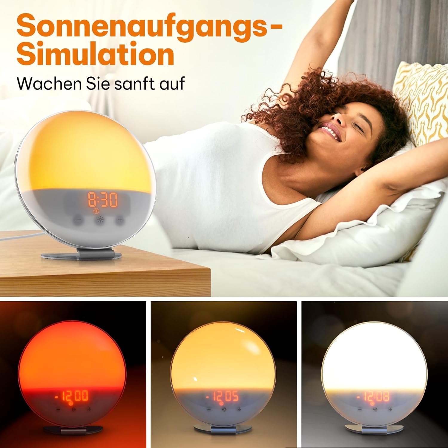 Top Life Lichtwecker – Tageslichtwecker zum Erwachen im Licht – Leuchtendes Erwachen mit einer schwarzen Nacht und weißem Rauschmodus – Sonnenlichtsimulation, Dämmerungssimulator – Bild 2