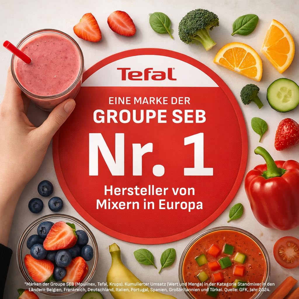 Tefal PerfectMix Essential BL771BF0 Hochgeschwindigkeitsmixer, stufenlos einstellbare Geschwindigkeit, Pulse-Funktion, abnehmbare Powelix-Klingen, hitzebeständiger 2-Liter-Glasbehälter, 1200 W, Grau – Bild 11