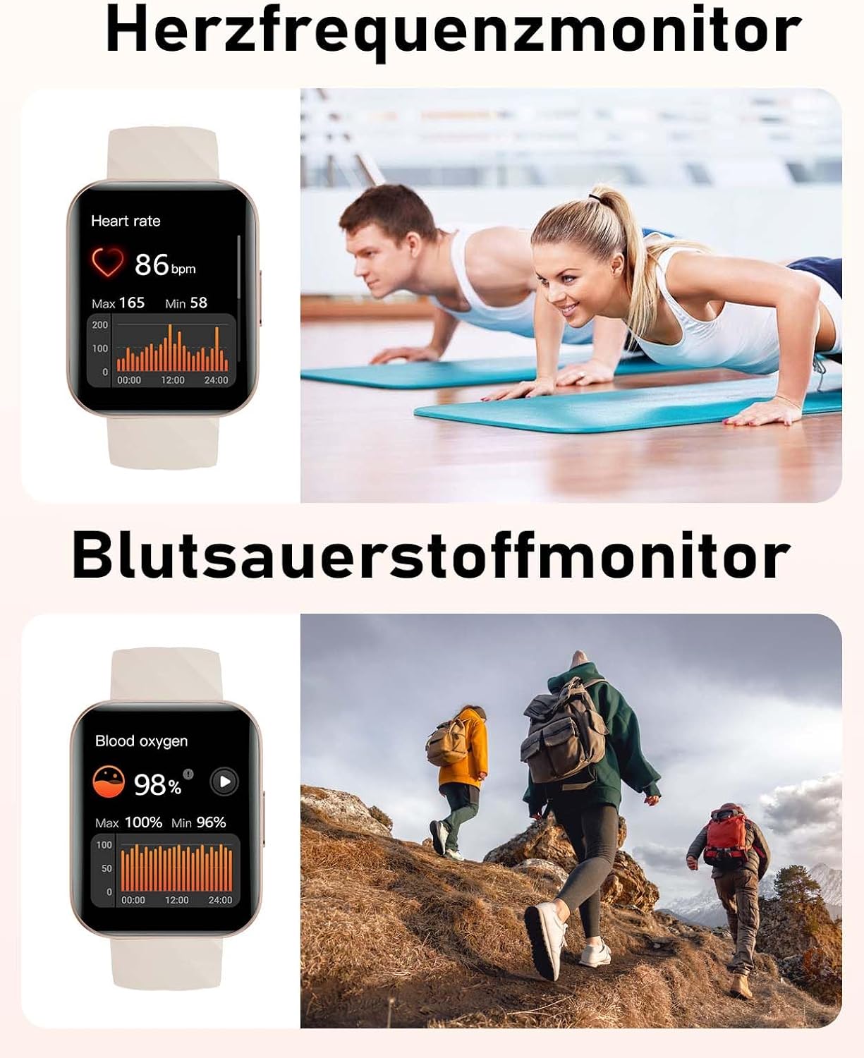 RUIMEN Smartwatch mit Telefonfunktion, Fitnessuhr mit Herzfrequenzmesser, SpO2-Messung, Schlafüberwachung, Schrittzähler, Multi-Trainingsmodi, wasserdicht für Damen und Herren, Android iOS – Bild 4