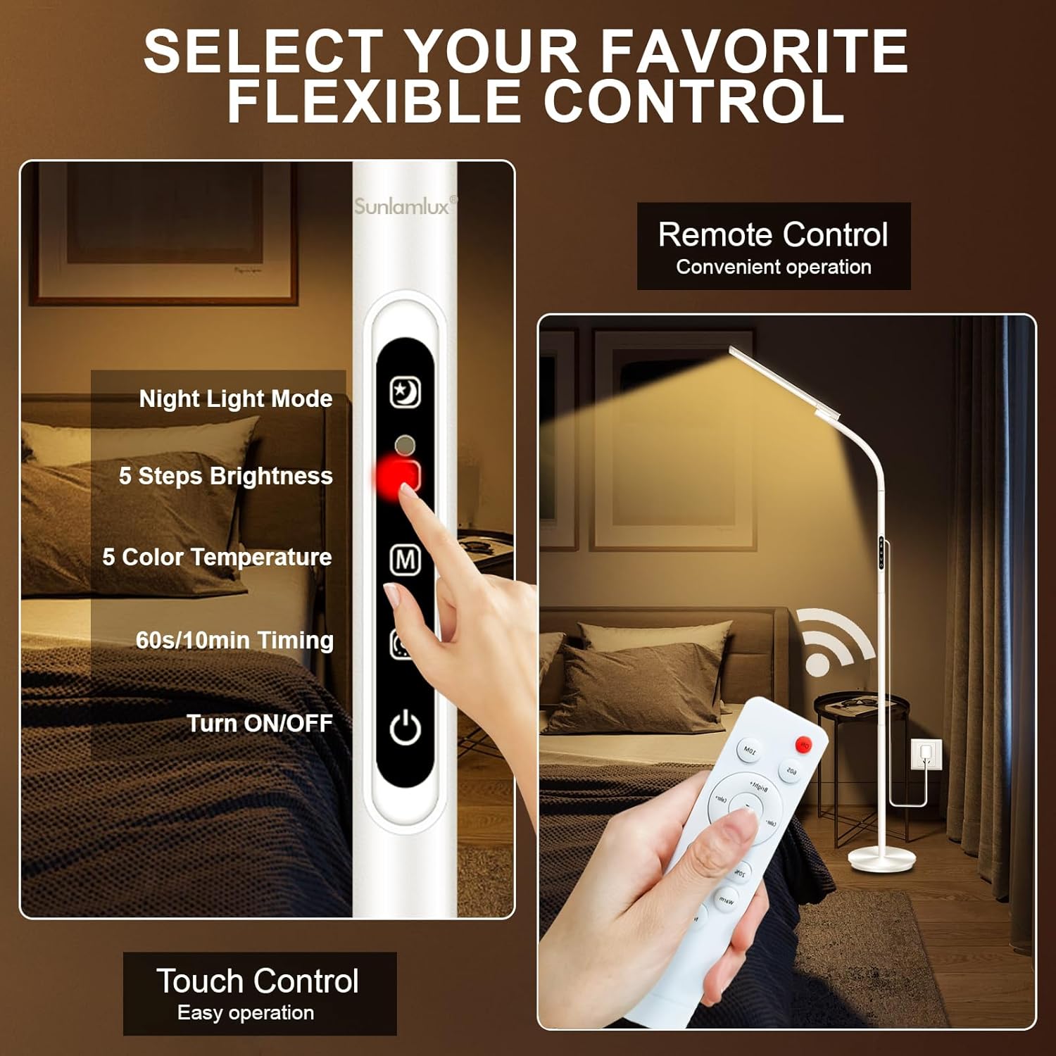 Tageslichtlampe Stehlampe, 10000 Lux UV-freie Lichttherapielampe mit Touch-Steuerung und Fernbedienung, 5 Farben & 5 Helligkeitsstufen & Timer, 3-in-1 Sonnenlichtlampe für Büro/Zuhause – Bild 5