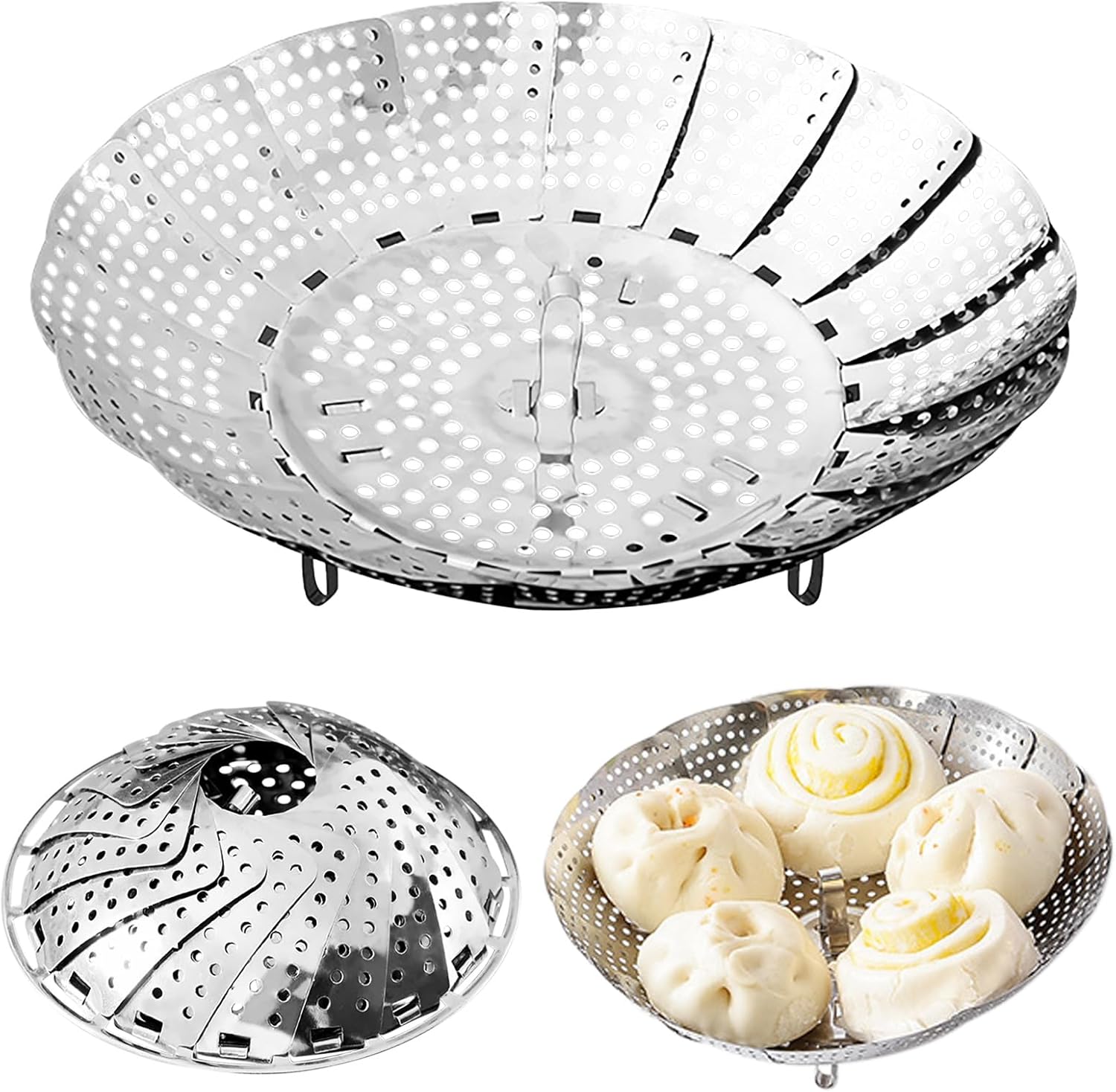 Dampfgareinsatz aus Edelstahl – Klappbarer Dampfgareinsatz für Töpfe 14-23 cm – Dampfeinsatz mit Öse für Gemüsedämpfer, Dampfgarer & Schnellkochtöpfe – Vielseitiger Dampfgartopf & Dampfgartopf