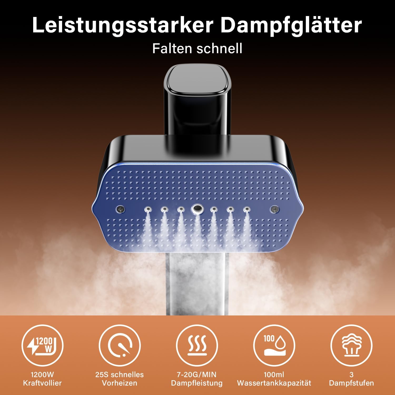 Dampfglätter, 2-in-1-Dampfgarer, 115–230 V Dual-Voltage-Dampfbürste, 1000 W Dampfgarer, tragbarer Dampfgarer mit 100 ml Wassertank, konstante Dampfleistung 18 g/min, Schwarz – Bild 7