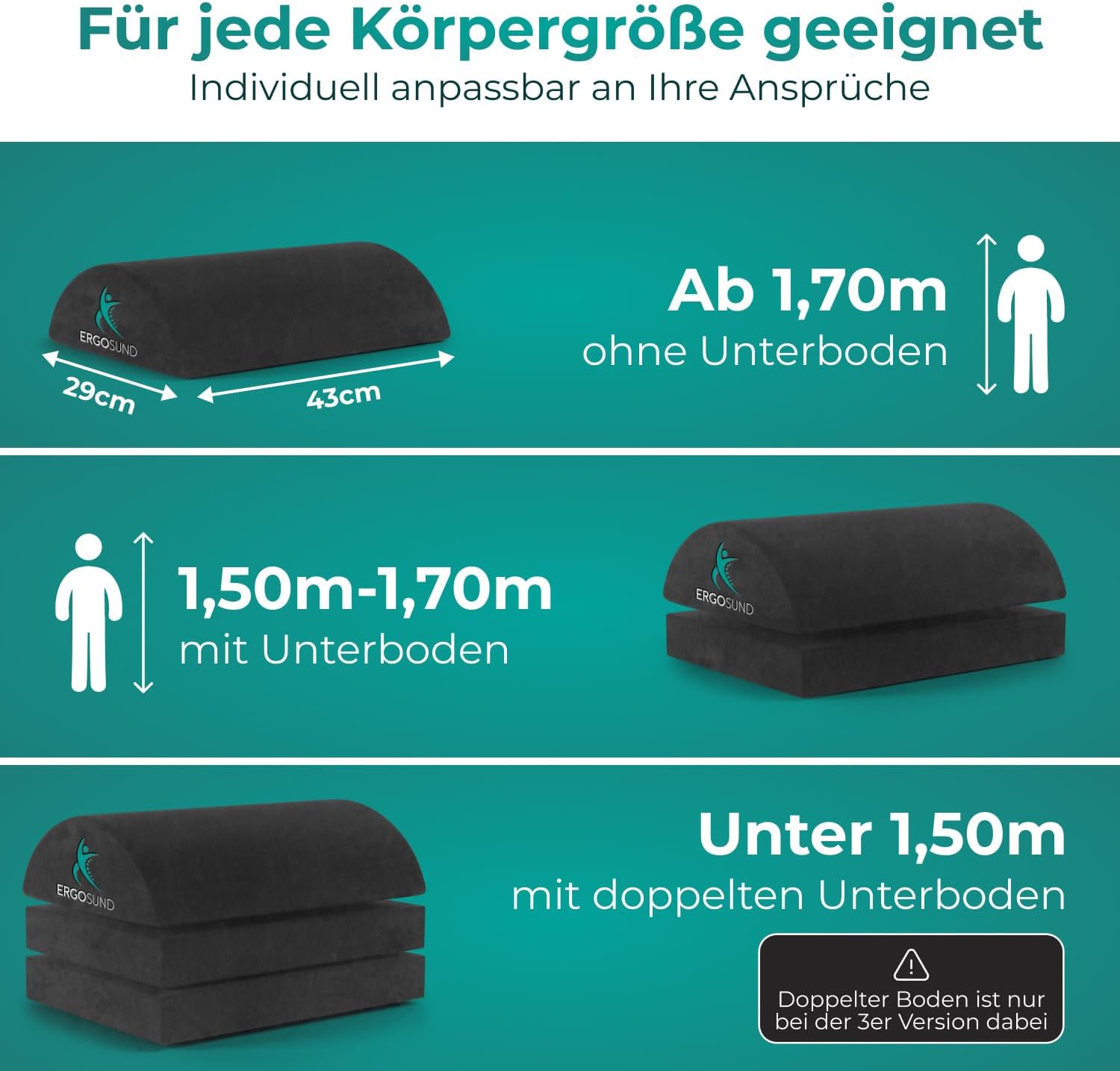 ERGOSUND Fußstützen-Schreibtisch mit Fleece-Fußtasche (3-fach höhenverstellbar) – rutschfest – ergonomischer Fußstützen-Schreibtisch, Heimbüro-Zubehör, Fußstütze – Bild 4