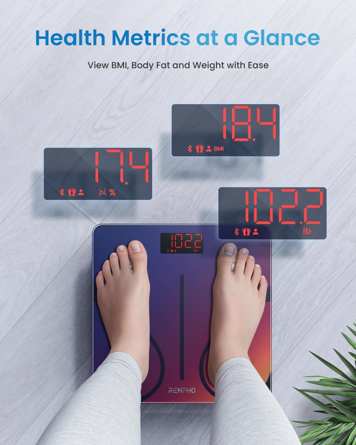 RENPHO Personenwaagen Körperfettwaage Digitale Waage mit App, Bluetooth Körperanalysewaage Smart Waage für Körperfett, BMI, Muskelmasse, Protein, BMR, Rot, Elis 1 – Bild 2