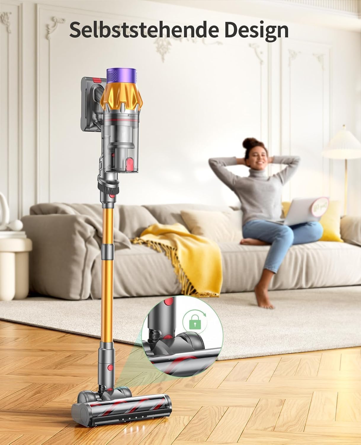 SunSare Akku-Staubsauger 600 W / 50000 Pa / 65 Min, kabelloser Staubsauger mit Smart Display und Ladestation, leichter Anti-Tangle-Akku-Staubsauger, superleiser Akku-Staubsauger für Hartböden, Teppiche, Tierhaare – Bild 5
