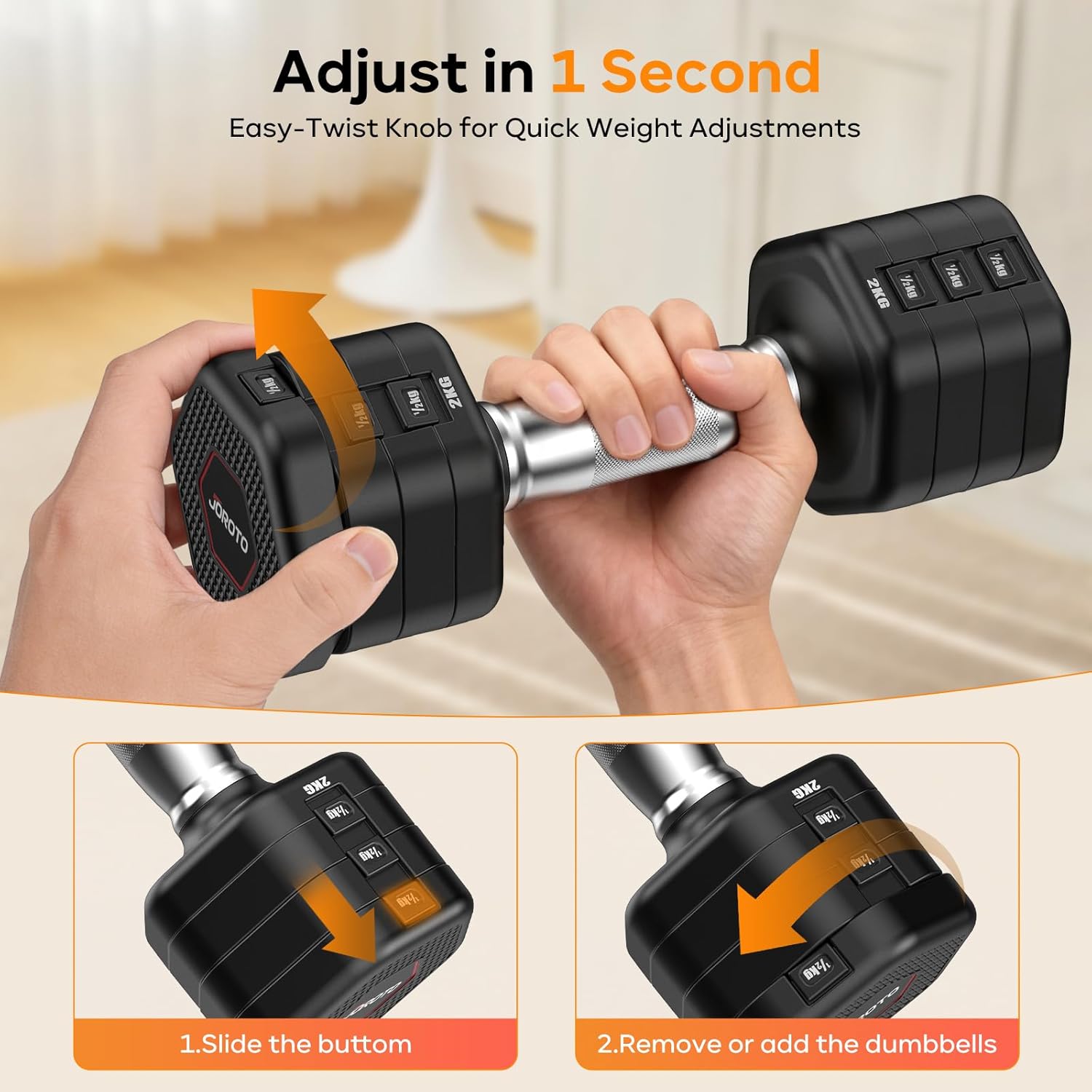 JOROTO Hanteln Set, 4-in-1 verstellbare Hanteln, 2er-Set, 2-5 kg, mit verchromtem rutschfestem Griff, geeignet für Männer und Frauen, für Krafttraining, Fitness und Heimtraining (schwarz) – Bild 2