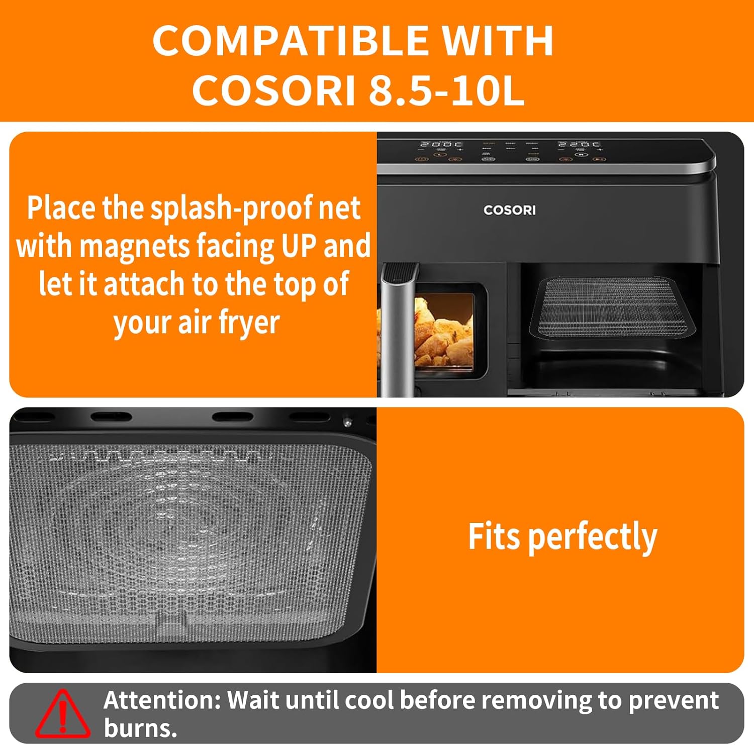 Spritzschutz aus Edelstahl, kompatibel mit Cosori Airfryer 8,5 l/Dual Blaze TwinFry 10 l, Zubehör für Heißluftfritteusen, feinmaschiger Fettspritzschutz, kompatibel mit Cosori CAF-R901-AEU 8,5 l – Bild 7