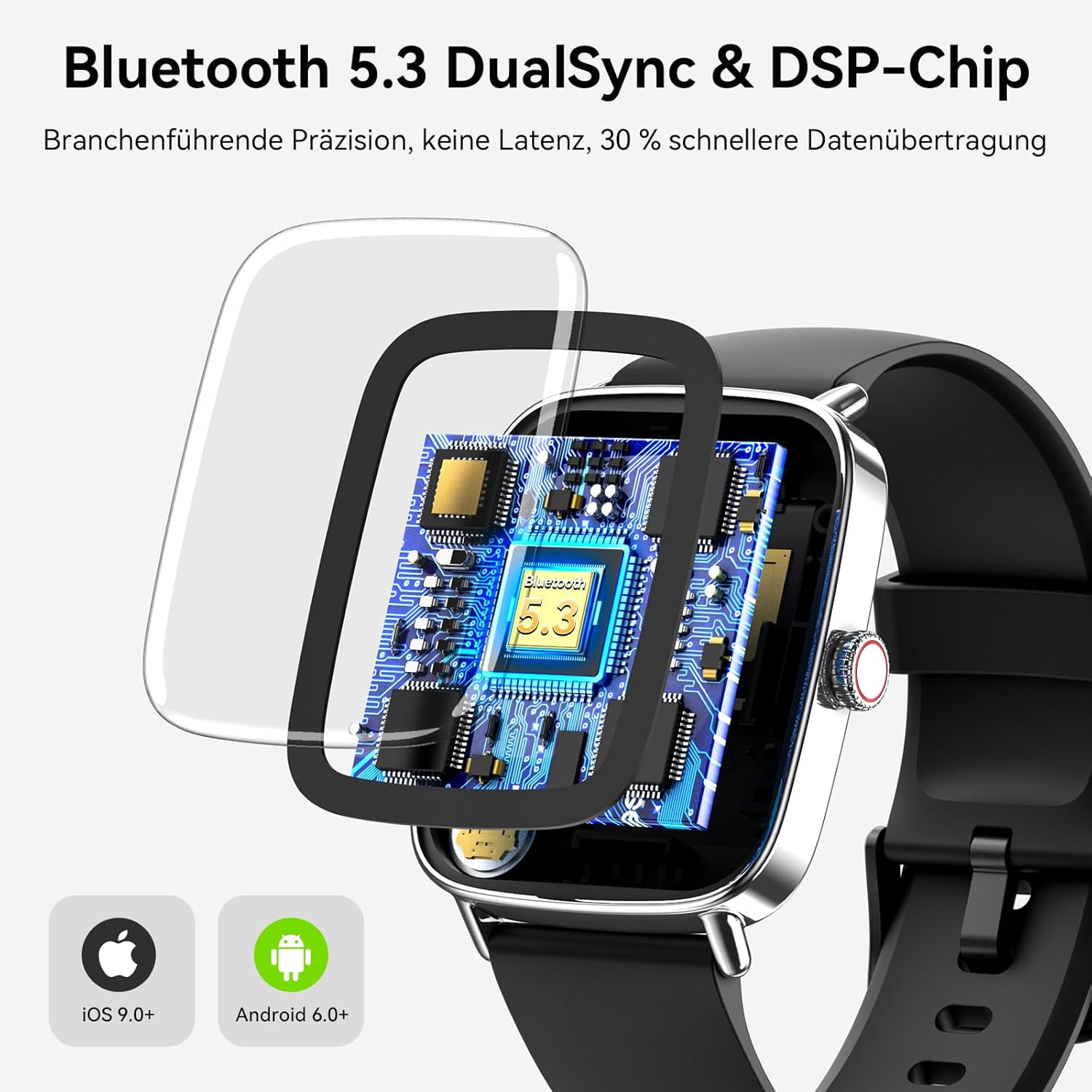 Smartwatch Herren Damen 1,85 Zoll Smartwatch mit Telefonfunktion, Fitnessuhr mit Herzfrequenzmesser, Schlafmonitor, SpO2, 110+ Sportmodi, Schrittzähleruhr, IP68 wasserdichte Sportuhr für Samsung/iPhone/Android – Bild 2