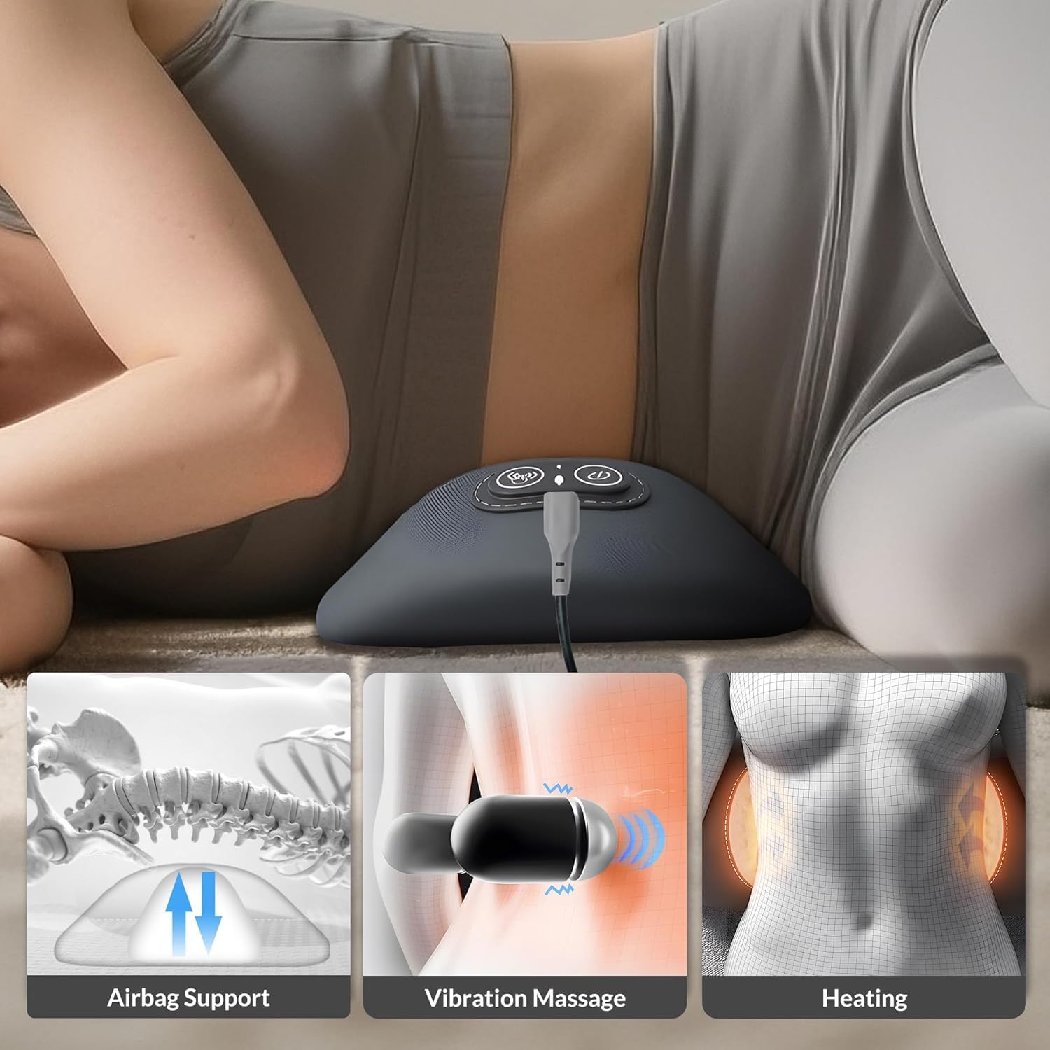 Ergo Pur Back, 2026 Upgrade 3 Zonen Ergo Flow Tiefenmassagegerät, ergonomisches Rückenmassagegerät, unterer Rücken, elektrisches Massagegerät mit Wärme (schwarz) – Bild 3