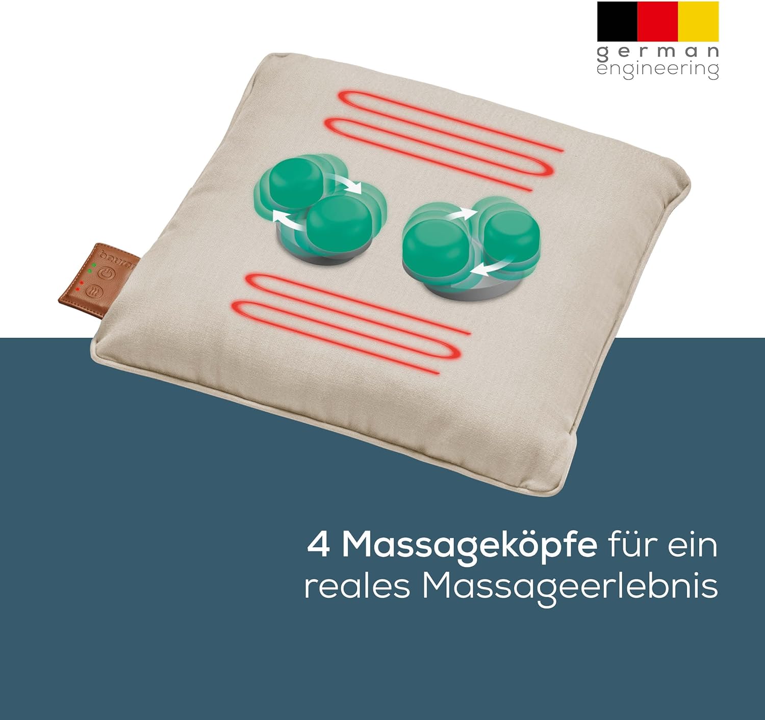 Beurer MG 139 Akku-Massagekissen mit Wärmefunktion, kabelloses Shiatsu-Massagekissen, zuschaltbare Wärme, aus recyceltem Material, maschinenwaschbar, automatische Abschaltung, 40 x 40 cm, beige – Bild 3