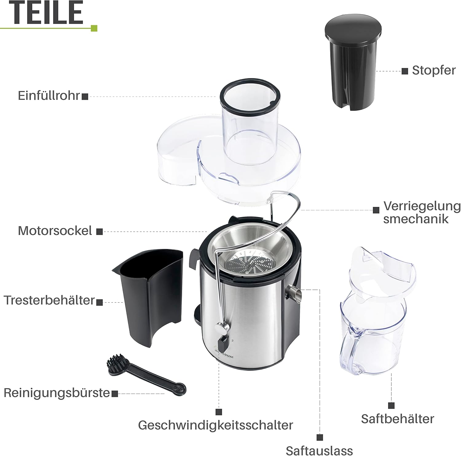 Entsafter für Gemüse und Obst von Twinzee – 850 W Zentrifugal-Entsafter – 2 Geschwindigkeitsstufen, großer Einfüllkanal, rutschfeste Füße – Elektrischer Entsafter, hochwertig für gesunde Ernährung – Bild 8