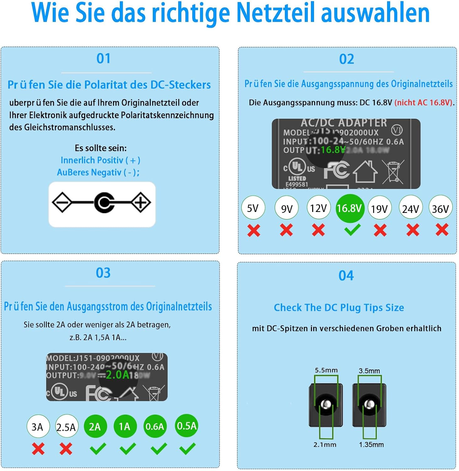 16,8 V 2 A Massagegerät-Ladegerät – Ersatz-Netzteil für LifePro Sonic/Fusion X-Massagegeräte mit CE-Zertifizierung, 14,4 V 14,8 V 4-adriges Lithium-Batterie-Ladekabel – Bild 2