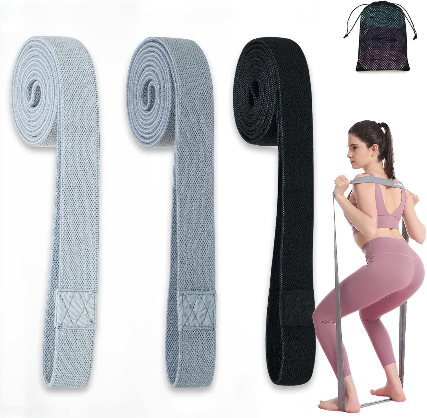Fitnessbänder Lang Stoff Trainingsbänder Pilates, 3er Set Widerstandsbänder rutschfeste Sportbänder Gymnastikband Widerstandsbänder Krafttraining Fitnessband Stretchband Fitness Workout