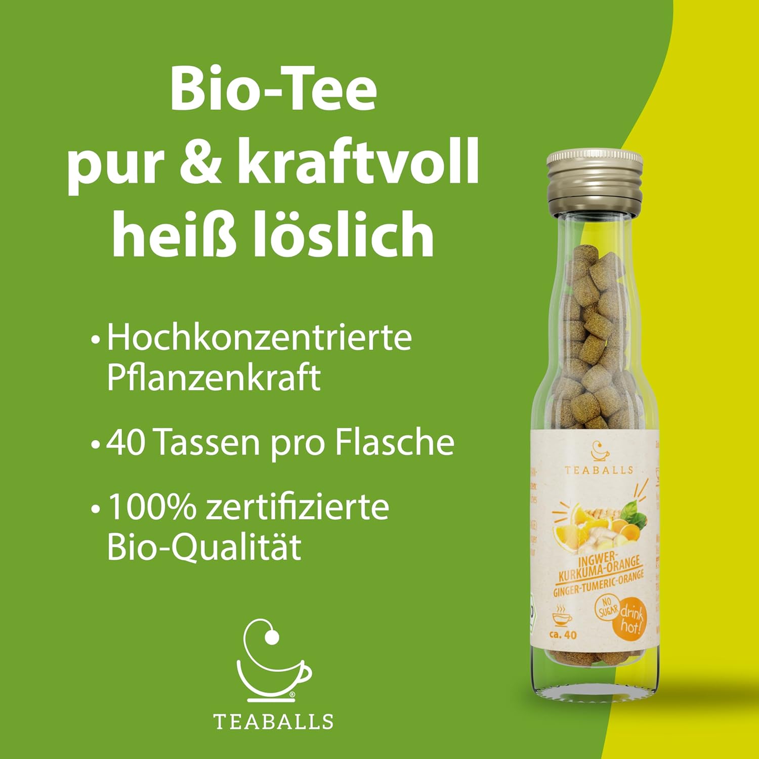 TEABALLS Bio – 3er-Set Feel Good – Ingwer-Kurkuma-Orange, Guten-Morgen-Tee, Chai Latte – ca. 120 Tassen – Bio-Tee ohne Beutel, nur mit heißem Wasser, zuckerfrei – Geschenk zum Wohlfühlen – Bild 2
