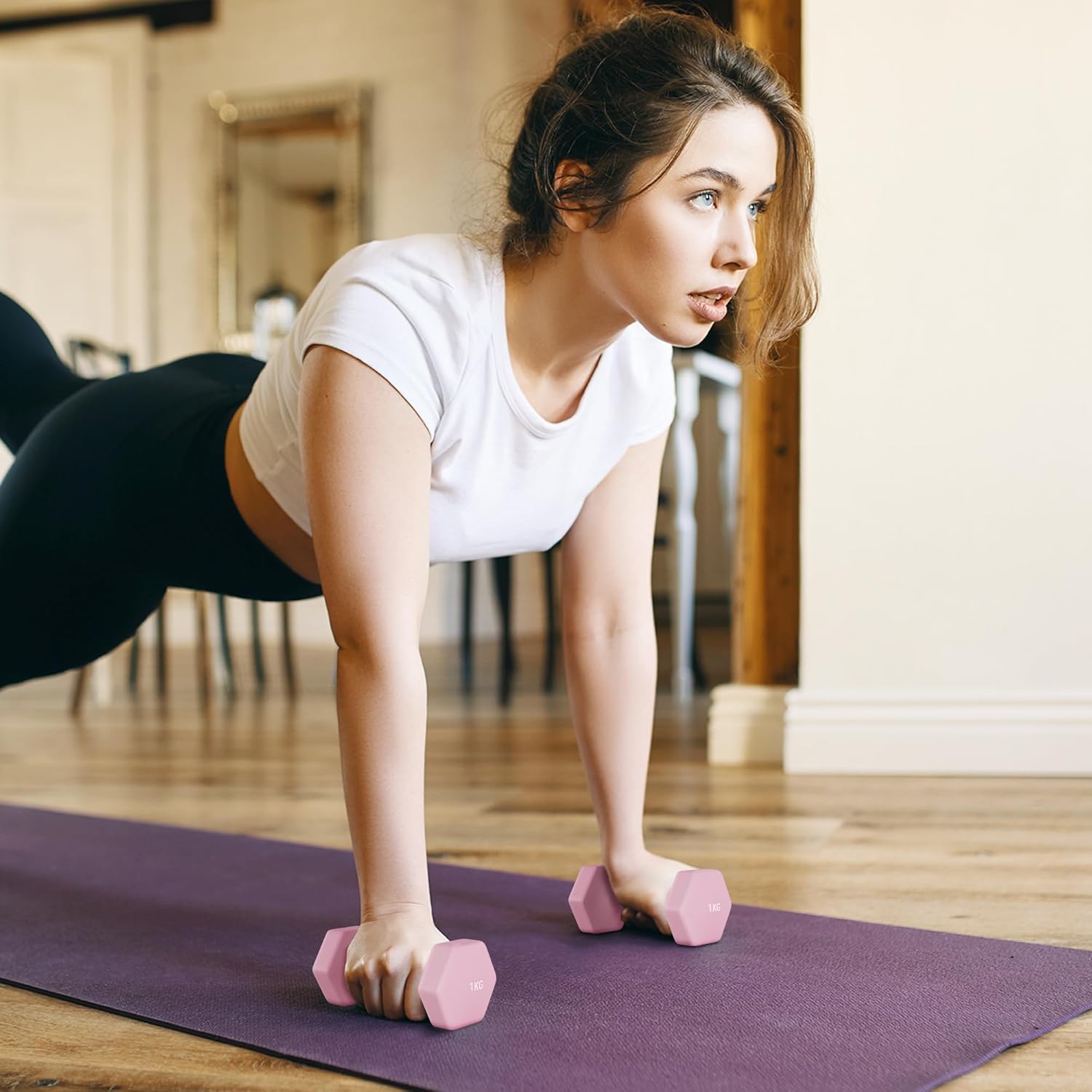 SPORTNOW Hantelset, 6er Set Hanteln mit Gewichten, Kurzhantelset aus Stahl, 1kg, 2kg Kurzhanteln für Männer und Frauen, Hantel Set für Zuhause, Fitnessstudio, Krafttraining – Bild 6