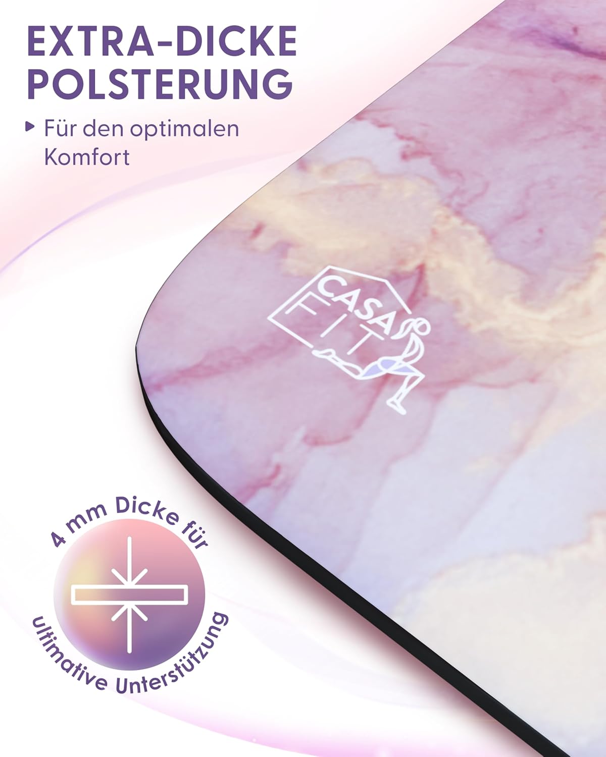 Fitnessmatte, Yogamatte, Gymnastikmatte, 183 cm x 68 cm x 4 mm, aus umweltfreundlichem Naturkautschuk und rutschfest mit Design und Tragegurt. – Bild 4