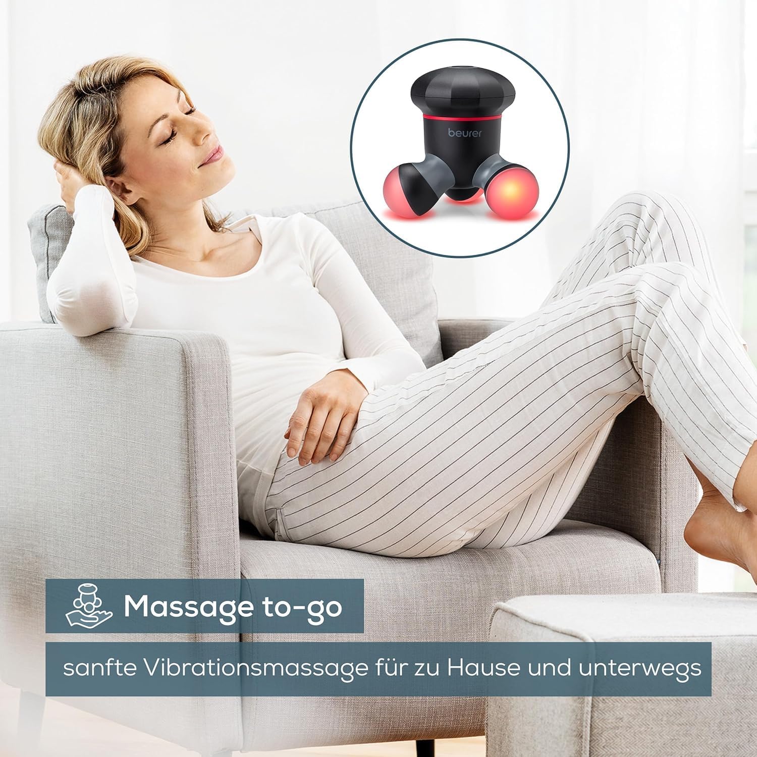Beurer MG 18 Mini-Handmassagegerät, elektrisch, für sanftes Vibrationsmassagegerät, ideal für Rücken, Nacken, Arme und Beine, mit LED-Licht, tragbar, schwarz – Bild 2
