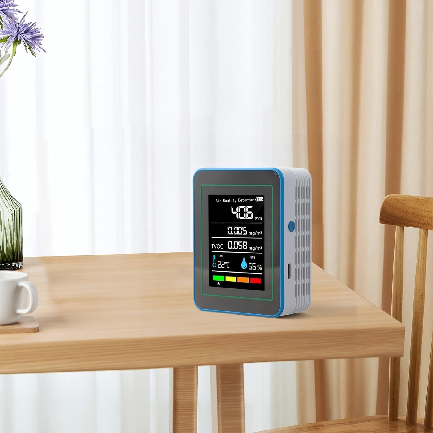 5-in-1 Luftqualitätsmonitor TVOC Temperatur Luftfeuchtigkeit, 7,1 cm (2,8 Zoll) TFT-Display, wiederaufladbarer Gasdetektor für den Innenraum mit App-Steuerung (weiß) – Bild 3