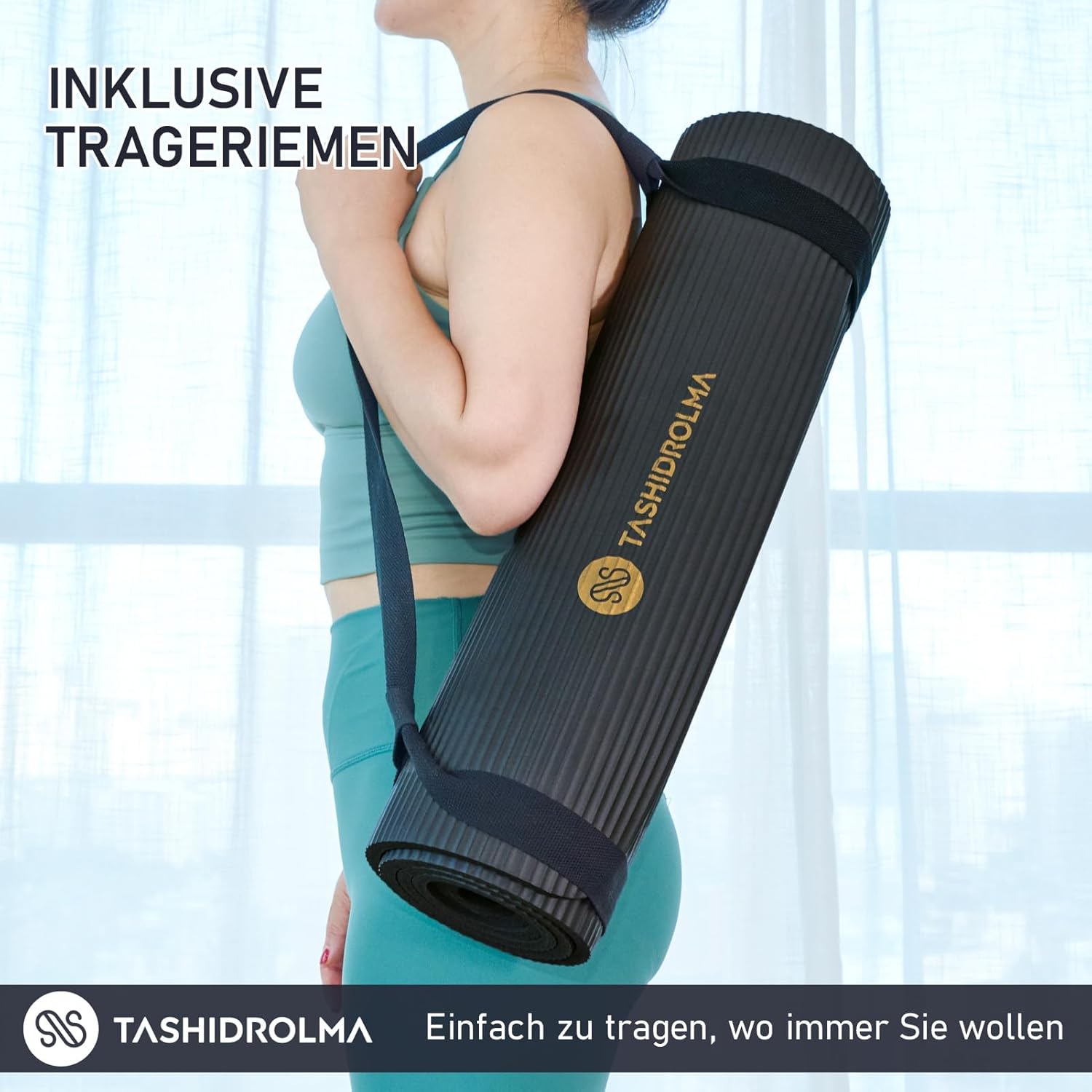 Dicke NBR Yogamatte rutschfest mit Tragegurt für Gymnastikmatte, Fitnessmatte, Sportmatte, Trainingsmatte, Stärke 1 cm (183 x 61 cm) – Bild 4