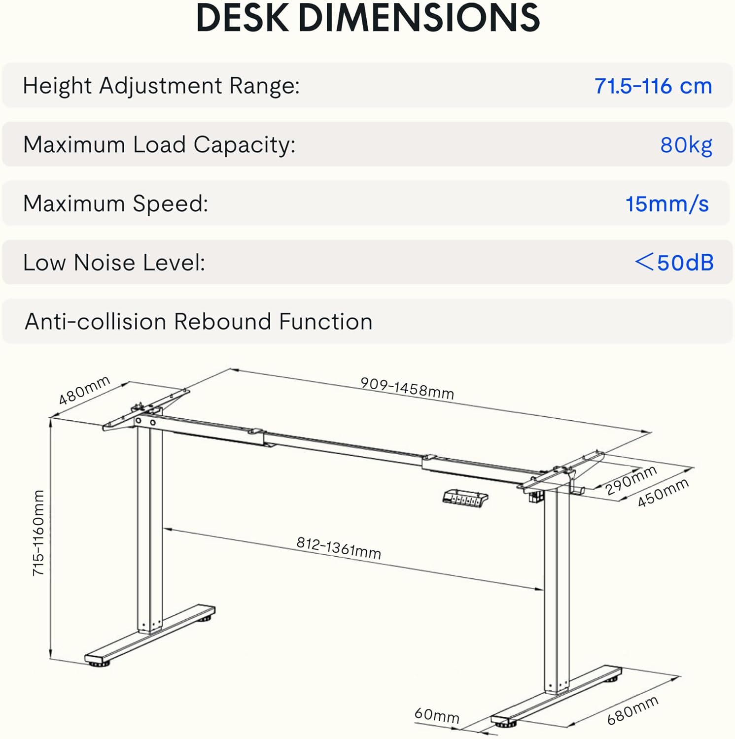 FlexiSpot höhenverstellbares Schreibtischgestell mit 2 Haken und Höhen-Memory-Funktion und LED-Höhenanzeige, elektrisch höhenverstellbare Tischbeine (weiß) – Bild 2