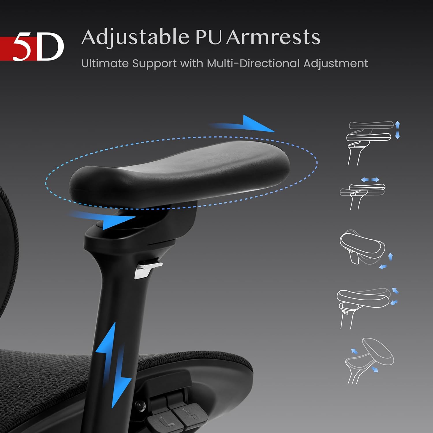 FLEXISPOT ErgoX Max Ergonomischer Stuhl, mit Fußstütze, belastbar bis 300 kg, mit 4D-Kopfstütze und 5D-Armlehnen, einteiliger Rückenlehne und Lordosenstütze, Bürostuhl für Arbeit und Gaming, Schwarz – Bild 7