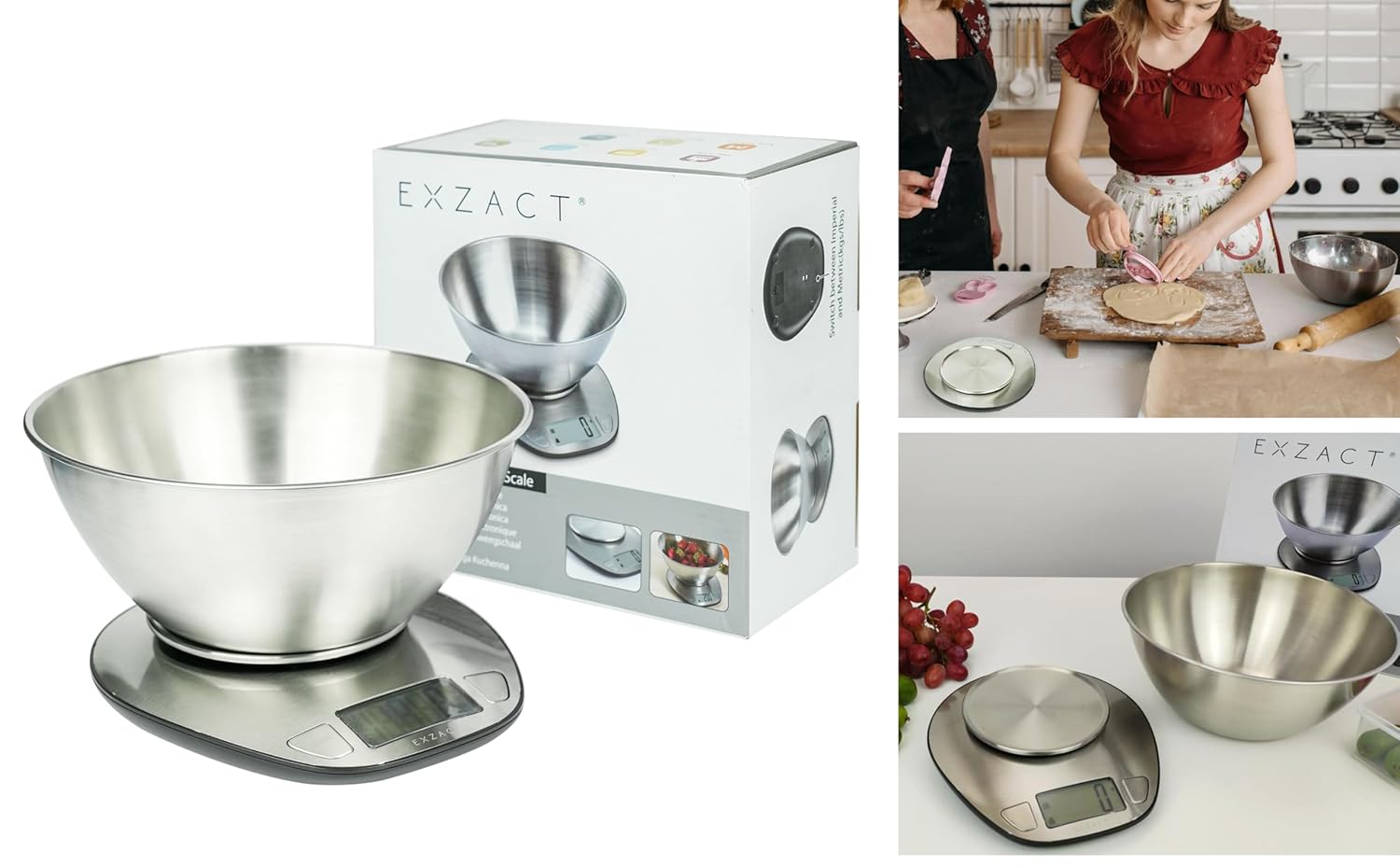 Elektronische Küchenwaage von Exzact – EX4350 – Premium-Wiegewaage für Nass- und Trockenlebensmittel mit großem Display und Edelstahl-Rührschüssel – 5 Kilogramm / 11 Pfund – Bild 5