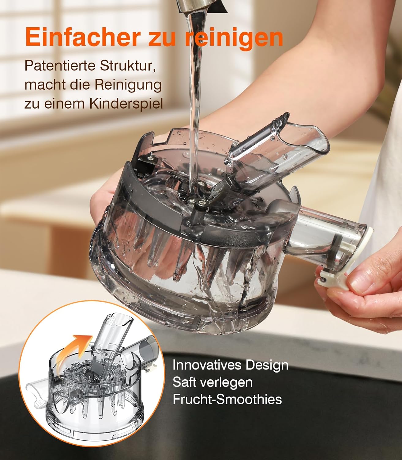 Zasmira Slow Juicer mit hohem Drehmoment und 120 mm Einfüllkanal, kein Vorschneiden, Entsafter für Gemüse und Obst, 99,6 % Saftreinheit, 1,5 l, REV-Modus, einfacher zu reinigen – Bild 6