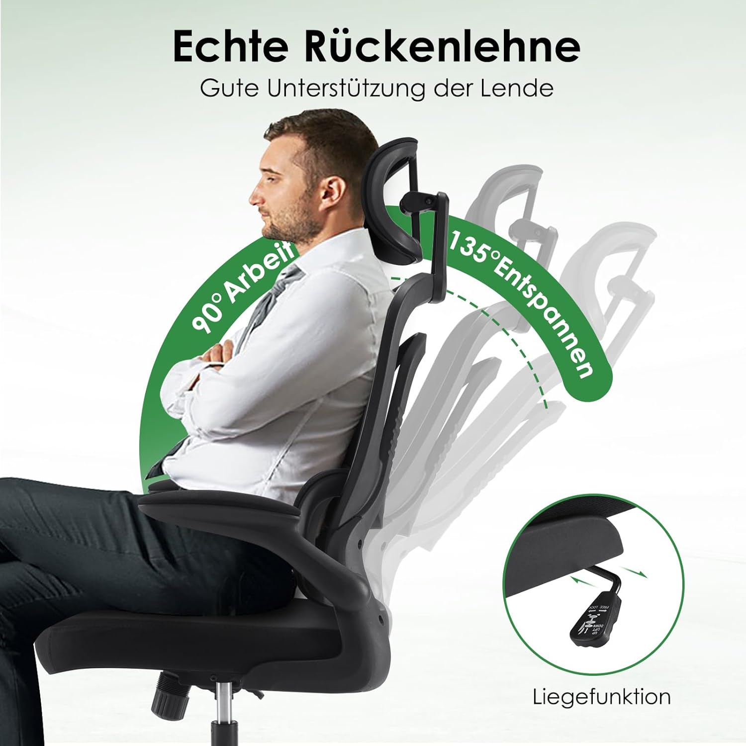 Farini Ergonomischer Stuhl, Büro-Computerstuhl mit Rollen, Schreibtisch für bequemes Heimbüro, höhenverstellbarer Chefsessel, Bürostuhl mit Kopfstütze – Bild 6