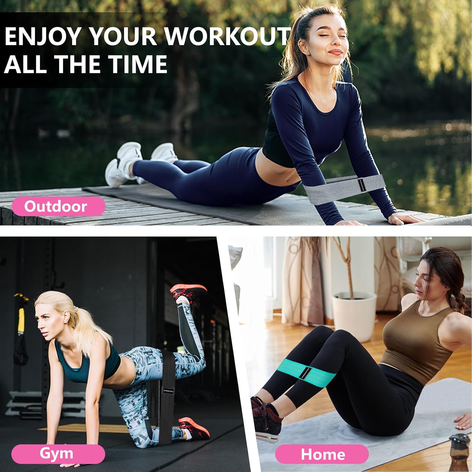 Trainingsbänder, Stoff-Widerstandsband für das Training, Trainingsbänder mit Widerstand für Frauen und Männer, mehrfarbige Stoff-Booty-Bänder für Beinkrafttraining, Reha, Yoga – Bild 5