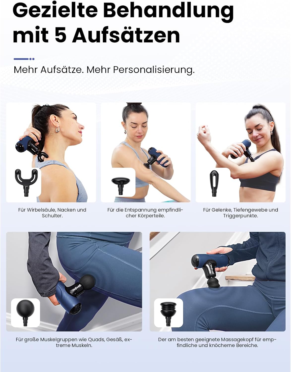 BOB AND BRAD Q2 Mini-Massagepistole – Tiefengewebe-Massagepistole für Rücken und Schulter, starke Perkussions-Massagepistole für Büro, Sport und Reisen – leise, mit Etui, USB-C und 5 Aufsätzen – Bild 7