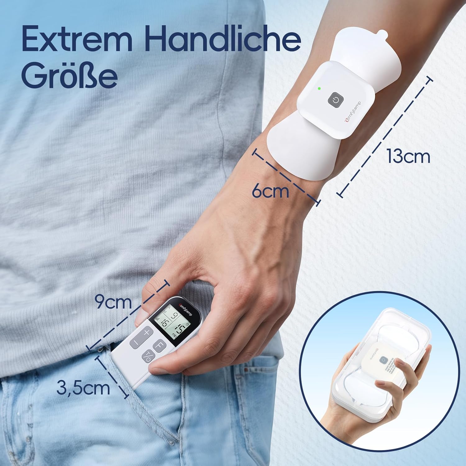 Comfytemp TENS K6101 Kabelloses tragbares Schmerztherapie-Massagegerät mit 15 Programmen und 16 Intensitätsstufen für Bein-Rücken-Schulter-Arm-Muskelstimulator mit 2 Pads – Bild 5