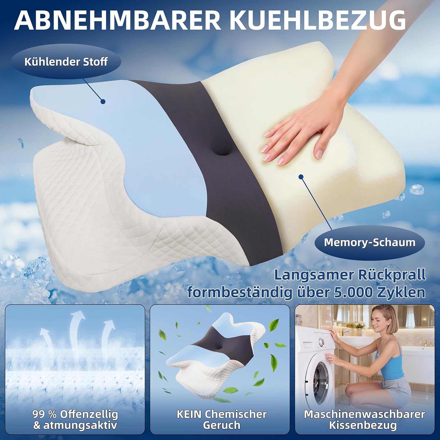 Nackenkissen mit Memory-Schaum – orthopädische Schmetterlingsform für Seitenschläfer, abnehmbarer, waschbarer Kühlbezug, für Erwachsene in allen Positionen – Bild 4