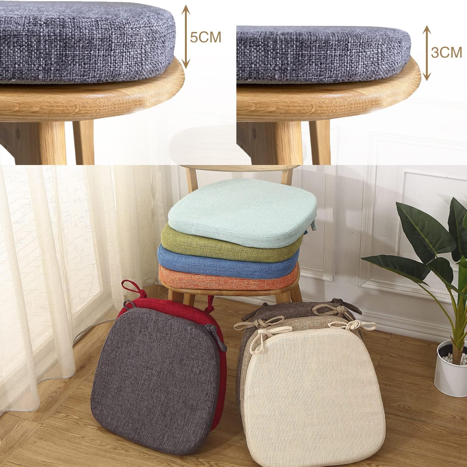 Kimgull 2er-Set Stuhlkissen mit Bändern, bequemes, waschbares, rutschfestes Sitzkissen, ideal für Haus- und Gartendekoration, viele Farben und Größen zur Auswahl (43 x 42 x 3 cm, Taupe) – Bild 6