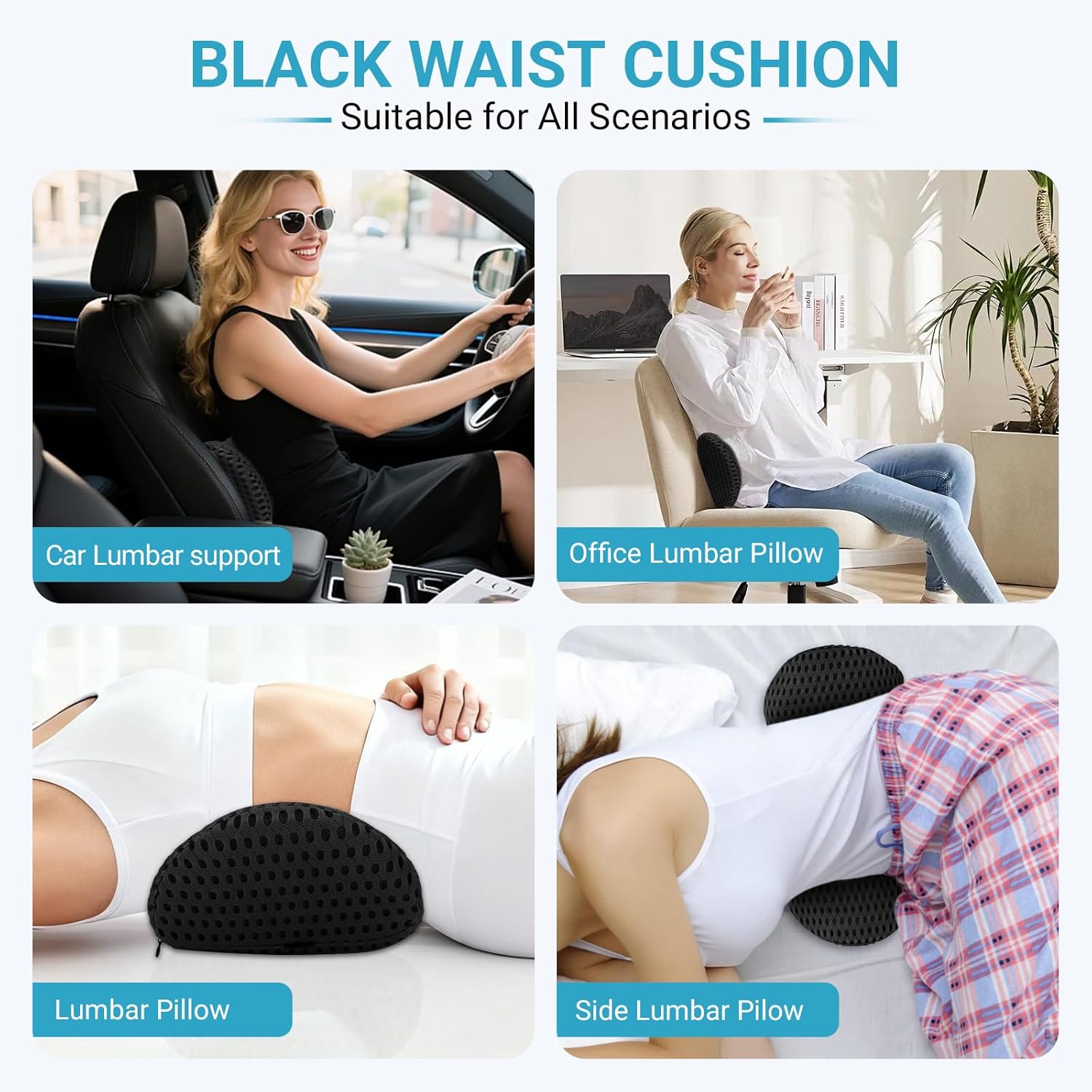 Lendenkissen aus Memory-Schaum, ergonomisches Rückenkissen, Lendenkissen, Rückenstützkissen mit atmungsaktivem Bezug & verstellbarem Gurt, Rückenkissen für Auto, Bürostuhl, Bett, Sofa (schwarz) – Bild 7