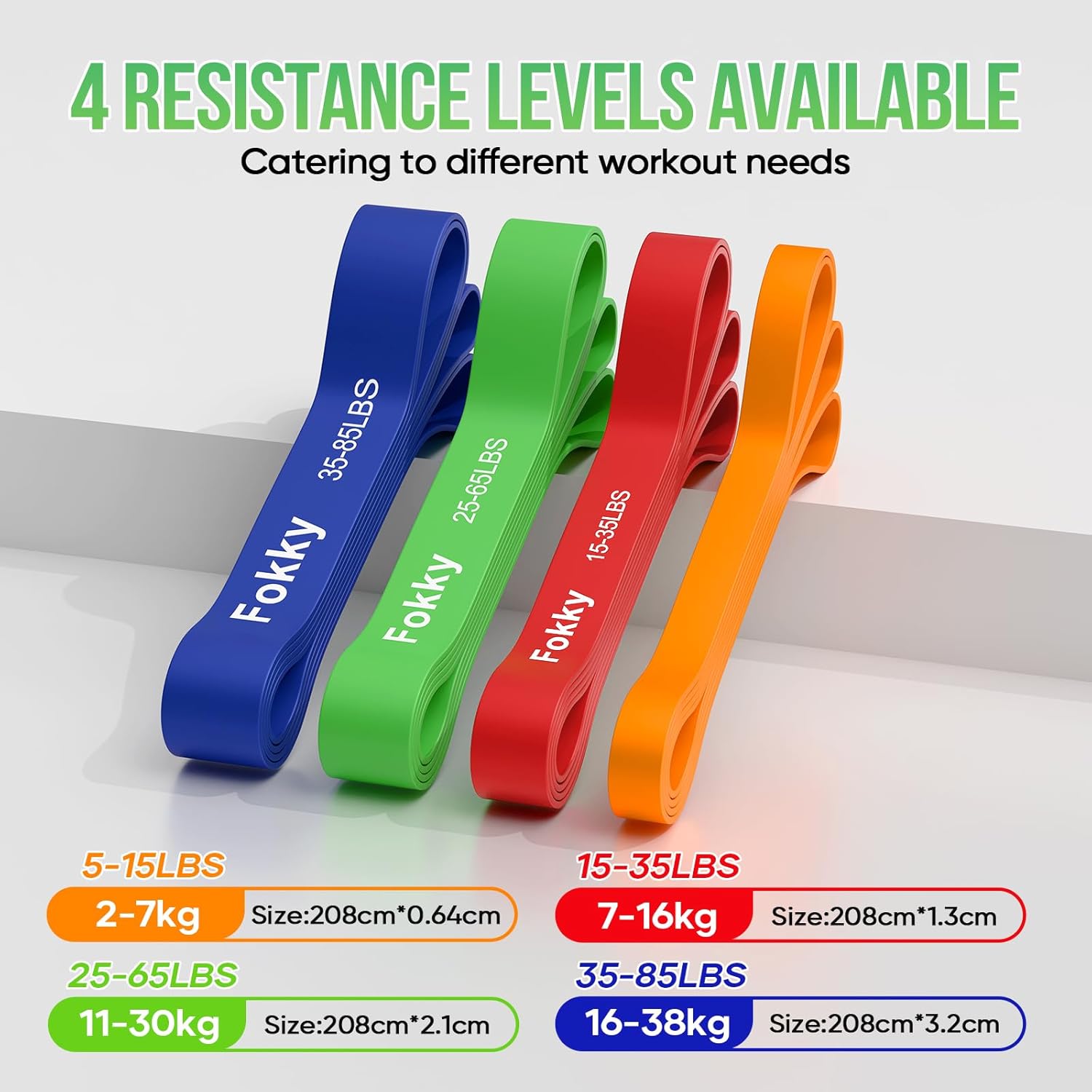 Resistance Bands Widerstandsbänder Set, 4 Stufen Fitnessbänder mit Türanker/Übungsposter/Tragetasche, Klimmzugbänder für Stretching, Krafttraining, Crossfit, Muskelaufbau, Heimtraining, Klimmzughilfe – Bild 2
