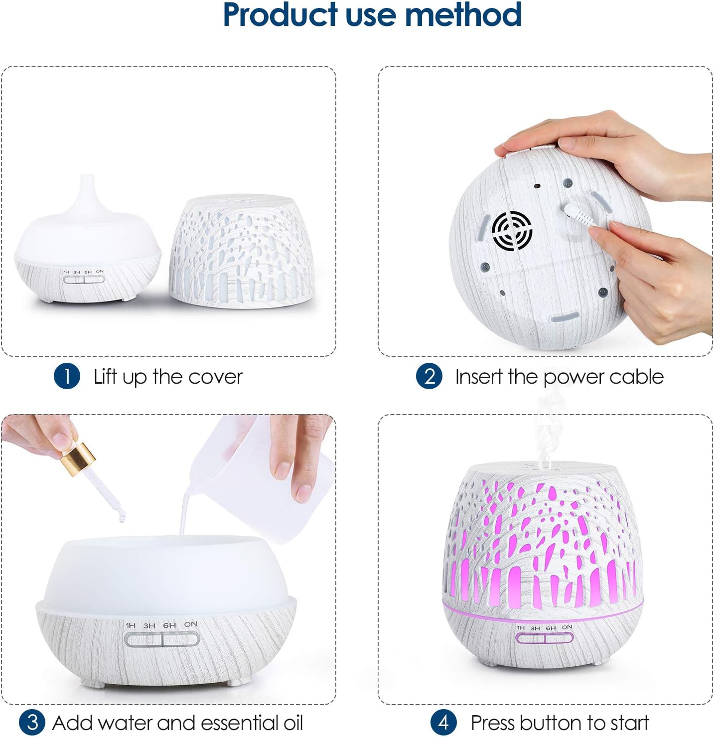 Simpeak Aromadiffusor 400 ml, LED-Ultraschall-Duftdiffusor mit Fernbedienung, Aromatherapie-Diffusor für ätherische Öle, tragbar, kompatibel für Zuhause, Yoga, Büro, Spa, Schlafzimmer, geschnitzter Wald – Bild 3