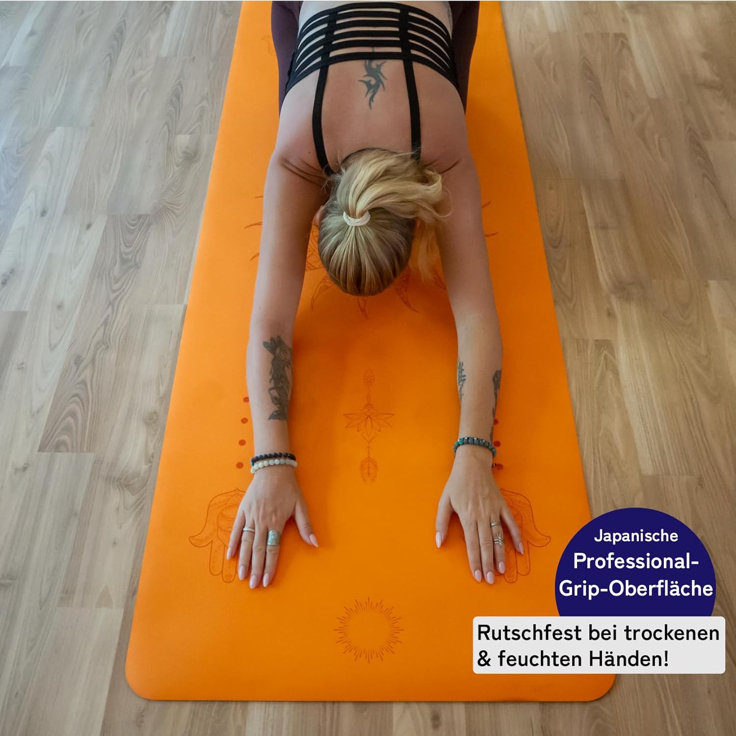 Rutschfeste Premium-Yogamatte: Rutschfester Naturkautschuk und japanische Profi-Griffoberfläche | 185 x 68 x 0,45 cm | Tragegurt | 4,5 mm dicke Yogamatte, rutschfest – Bild 4