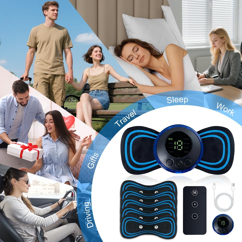 Elektrisches Nackenmassagegerät, EMS-Nackenmassagegerät, tragbares Nackenmassagegerät kabellos mit 8 Modi, 19 Intensitäten, Fernbedienung, Nackenmassagegerät für Schulter, Rücken, Bauch, lindert Schmerzen – Bild 7