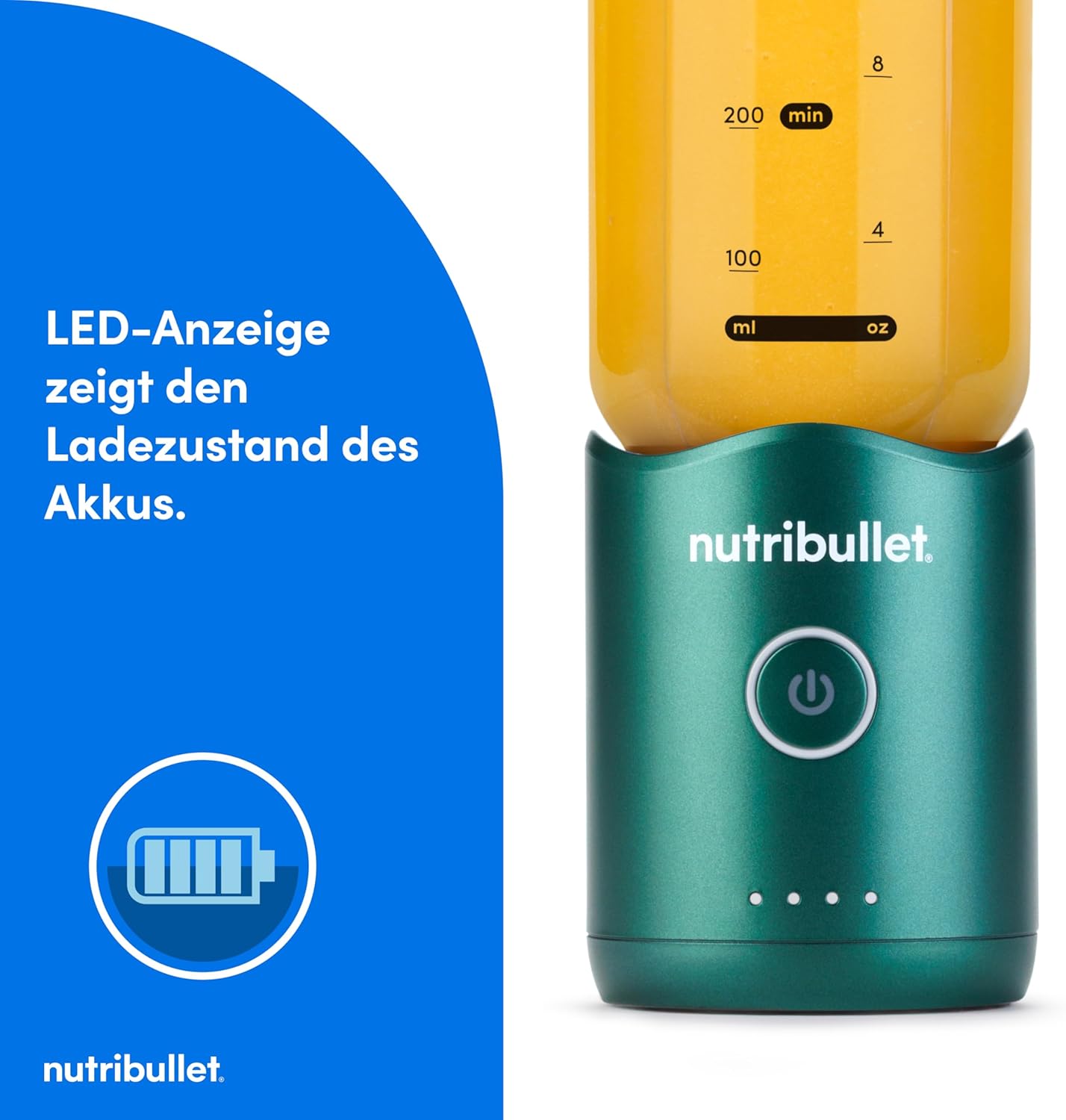 Nutribullet Flex 590 ml tragbarer Smoothie-Mixer mit Trinkdeckel, zerkleinert Eis und gefrorene Früchte, USB-C, Tragegurt, BPA-freier Becher, leicht zu reinigen, Waldgrün (NBP013GR) – Bild 5
