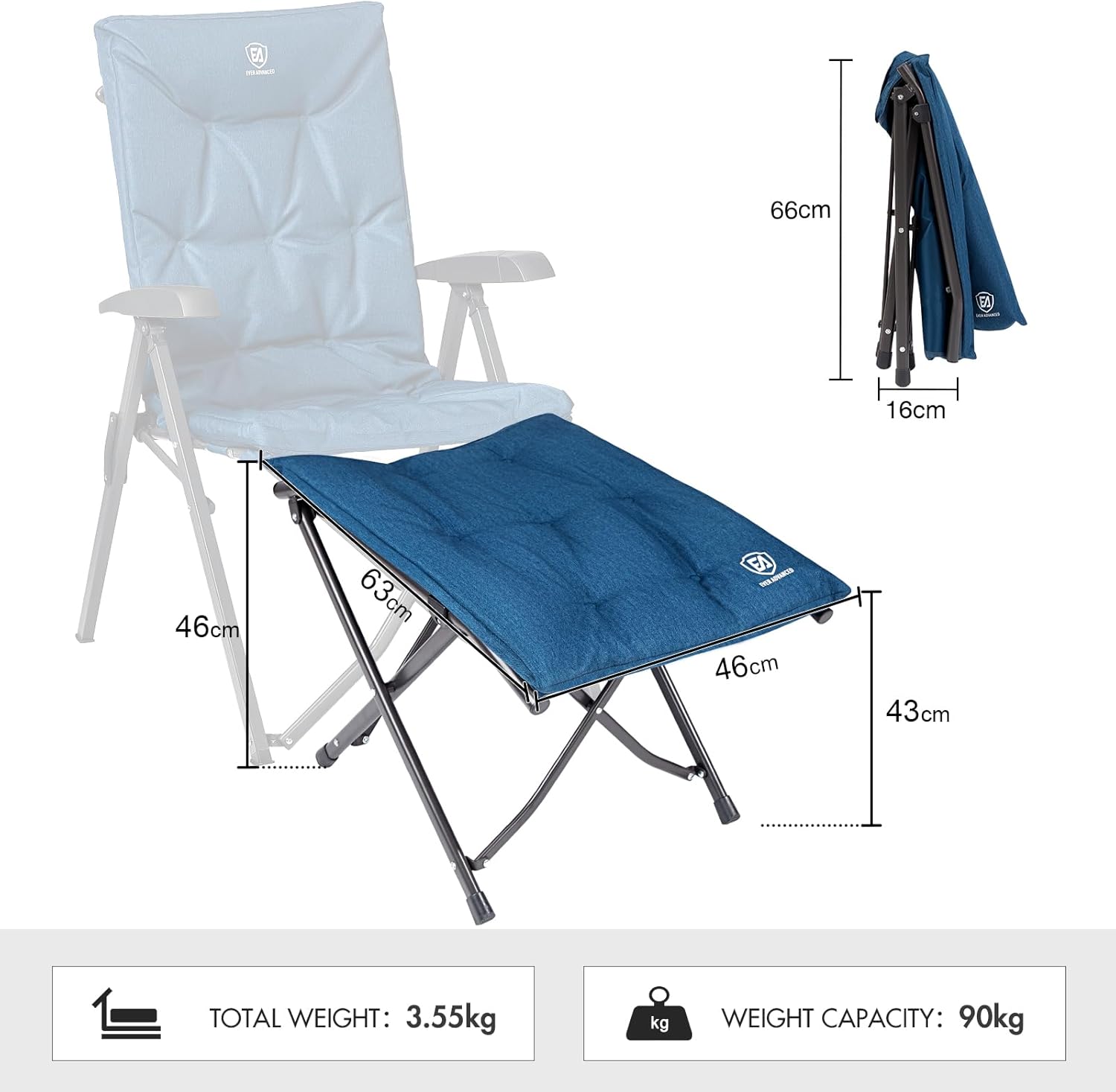 EVER ADVANCED Fußhocker, Fußstütze, klappbarer Klapphocker mit einer Höhe von 47 cm, Klapphocker, gepolsterte Fußstütze für Sessel, Garten- und Balkonstuhl – Bild 3
