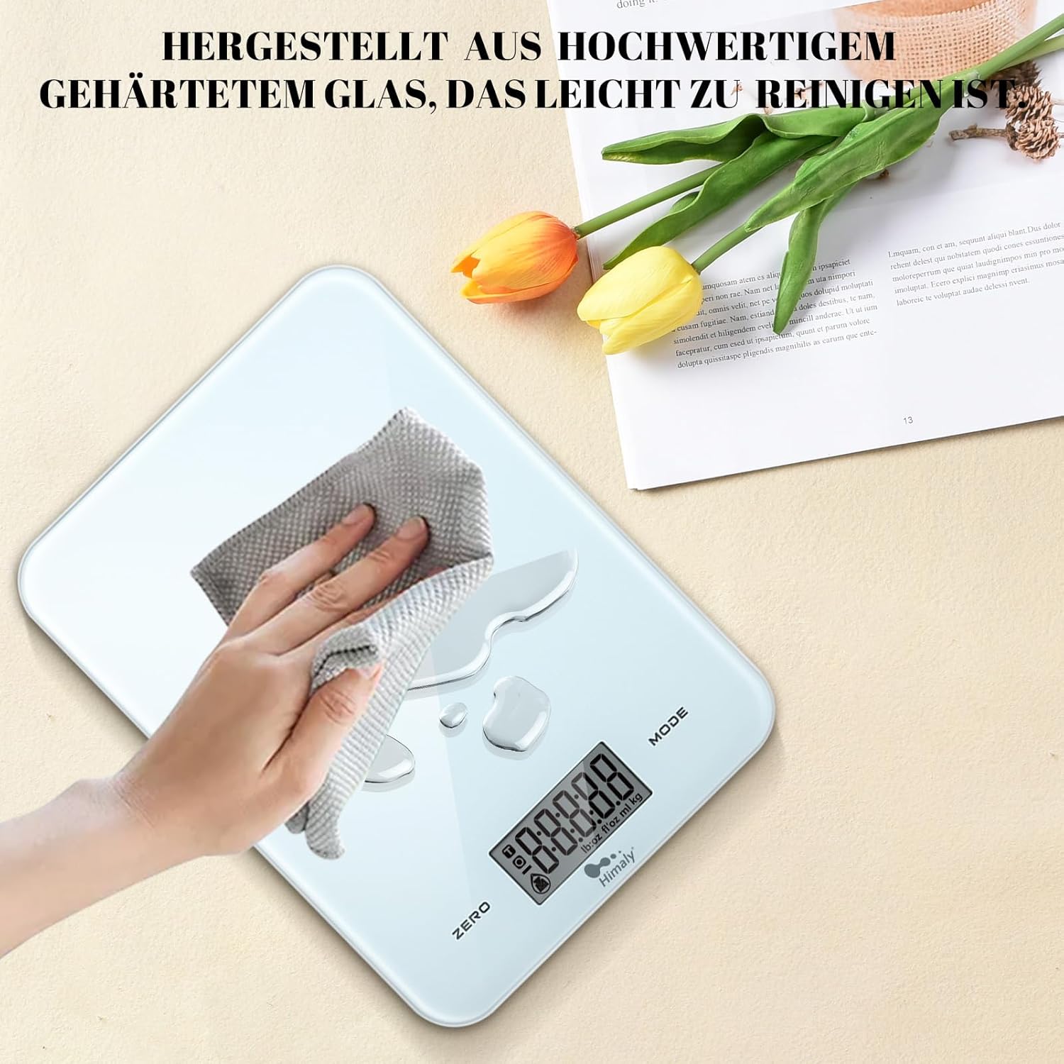 himaly Digitale Küchenwaage 10 kg, digitale Waage, Briefwaage mit Tara-Funktion, Sensor-Touch, großes LED-Display, automatische Abschaltung, elektronische Waage für Lebensmittel, Backen, Kochen – Bild 10
