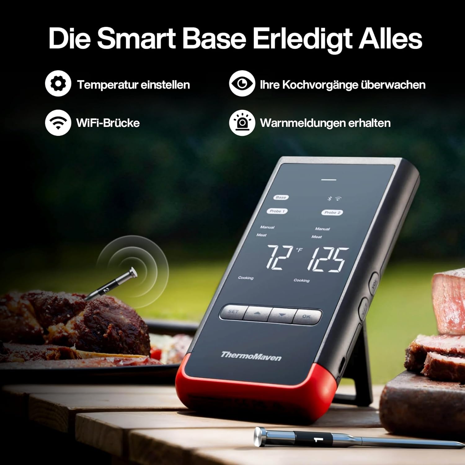 ThermoMaven P2 Fleischthermometer kabellos – WLAN und Bluetooth 5.3, 2 Sonden, 6 Sensoren, ±0,3 °C präzise, IPX8 wasserdicht, App-Steuerung, NIST- und NSF-zertifiziert, Grillthermometer, Bratenthermometer – Bild 6