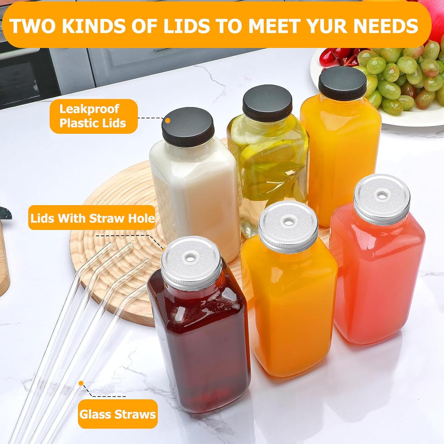 Smoothie-Flasche, 4 Stück, Glasflaschen zum Befüllen, 500 ml Schnapsflaschen zum Befüllen, wiederverwendbare Smoothie-Gläser mit Deckel, ideal für Saft, Ingwer, Milchshakes – Bild 5